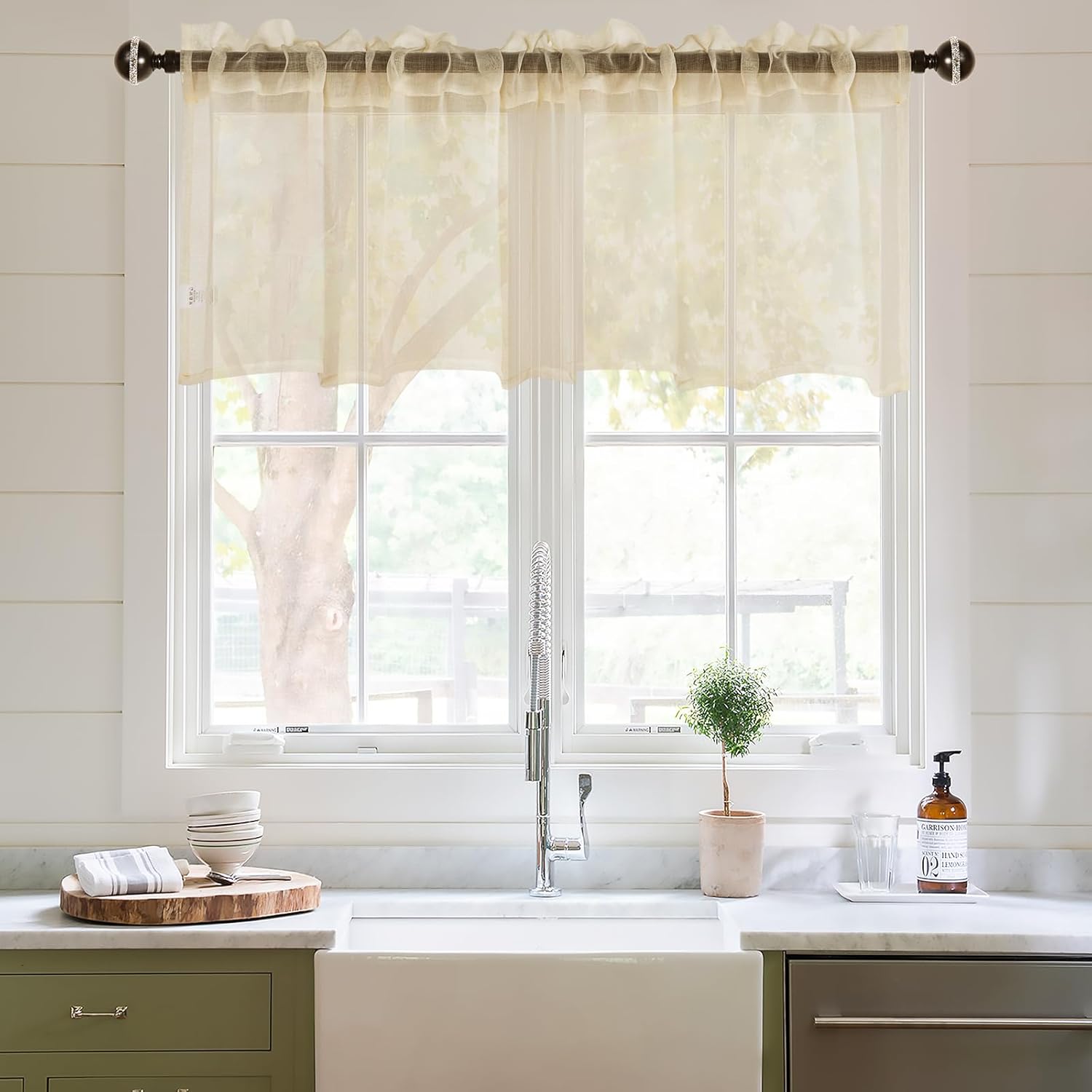 DWCN Sheer Valance Faux Linen 52 x 18 Beige