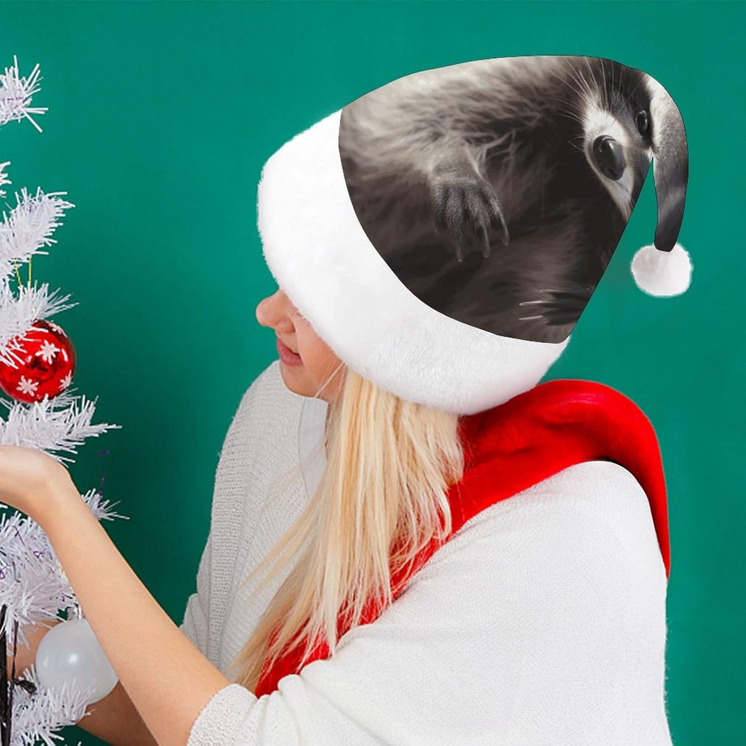 Cute Raccoon Santa Christmas Hat for Adults