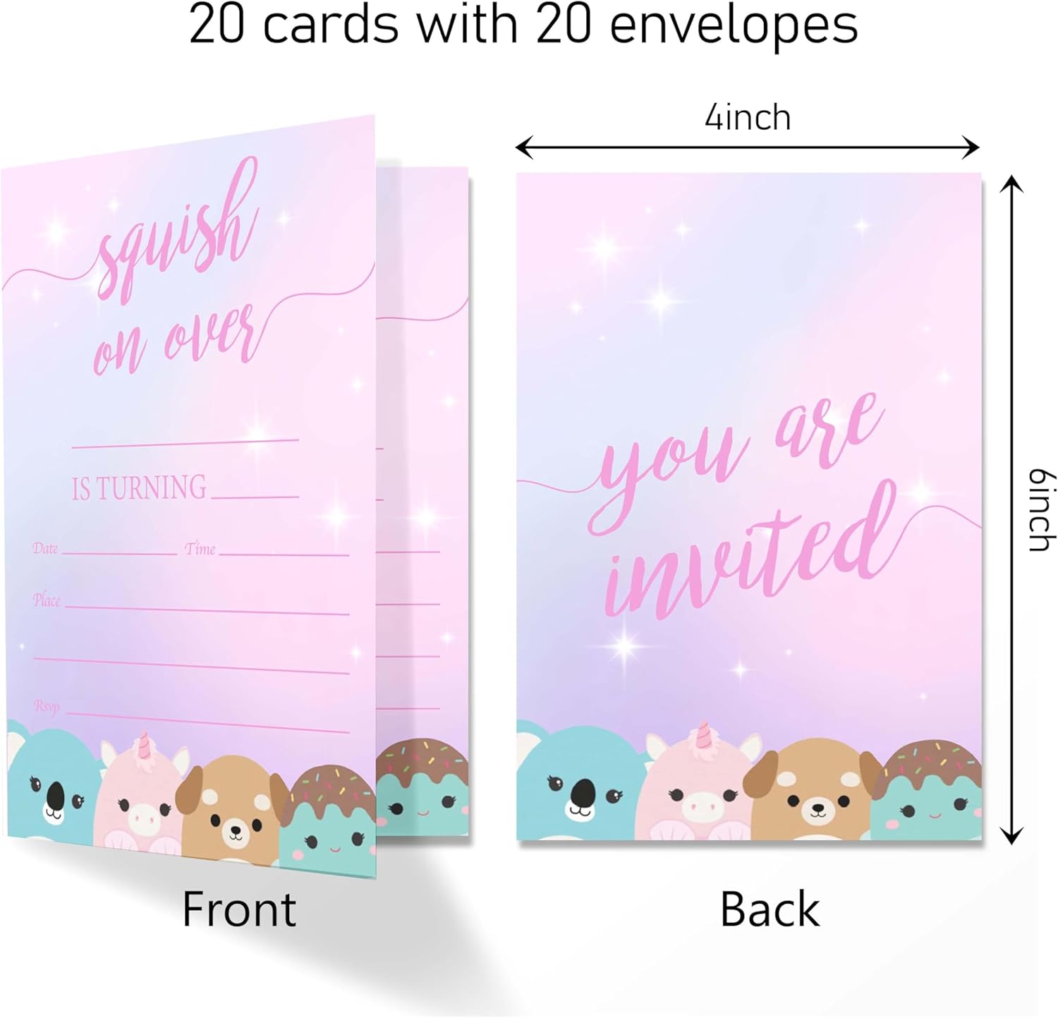 Squish Birthday Invitations with Envelopes Pack of 20 4x6