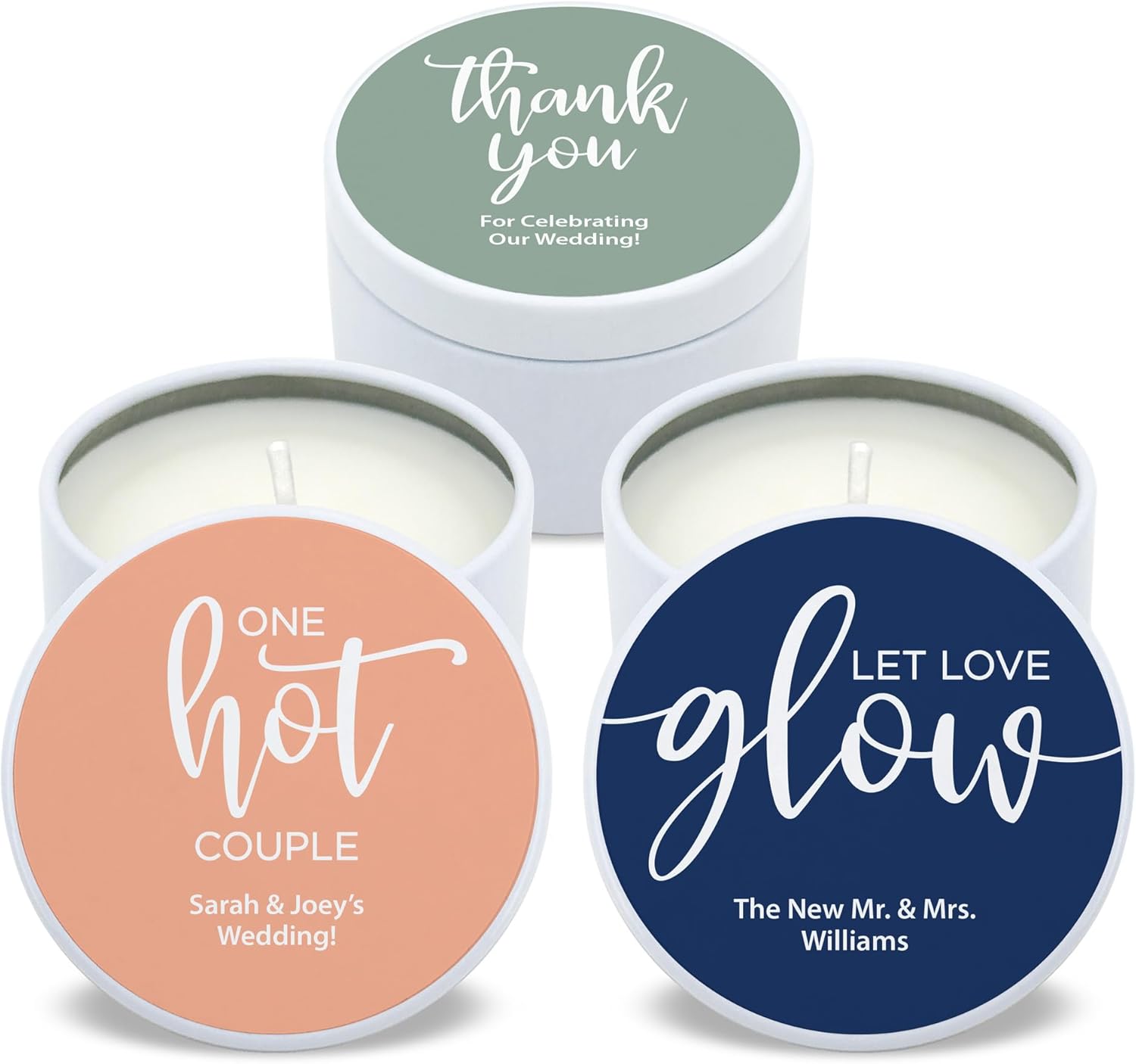 Personalized Soy Candle with Lavender Scent in White Tin Set of 10
