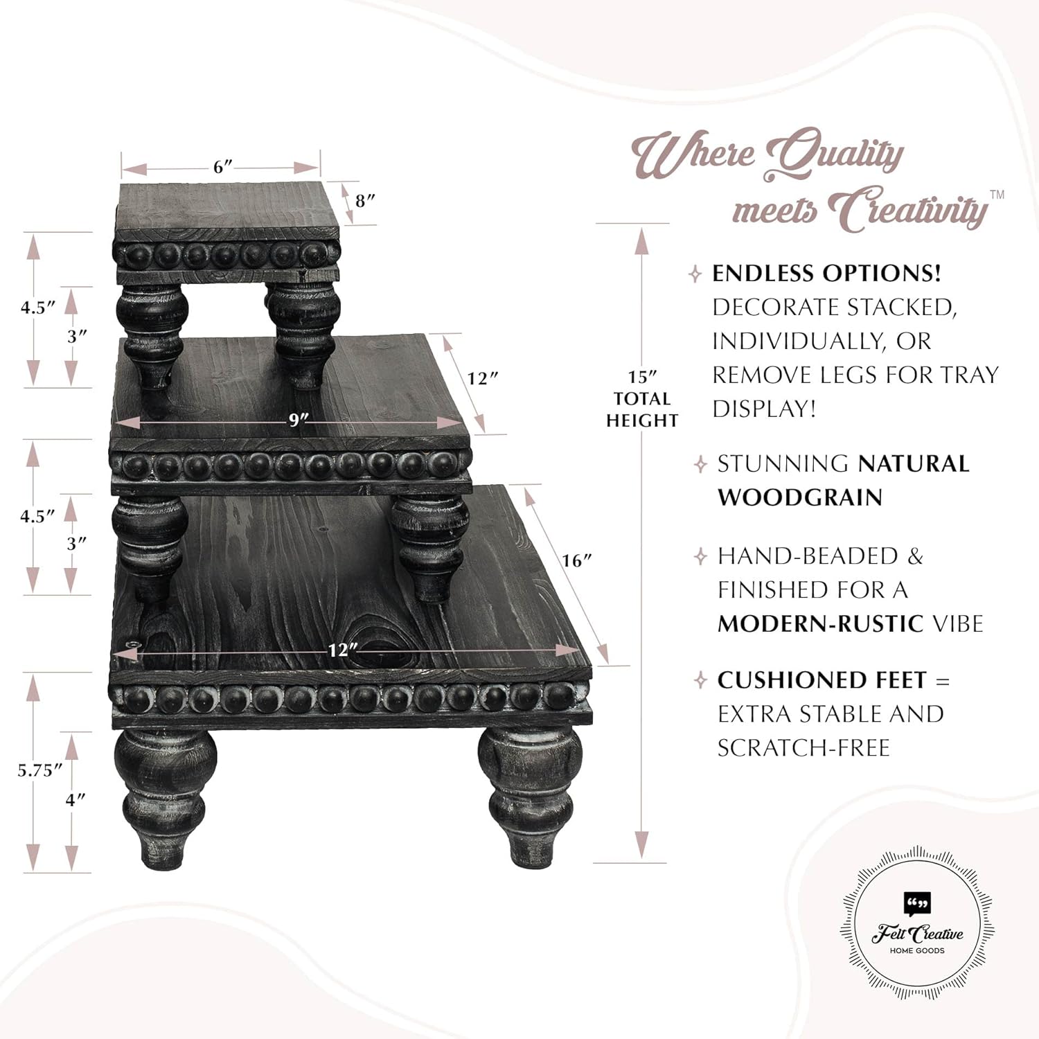 Gothic Black Wooden Tiered Tray Set of 3
