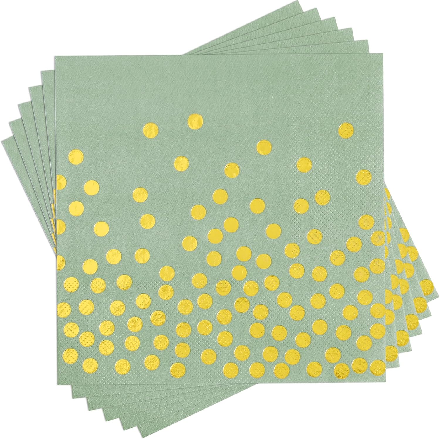 100 Pcs Sage Green Napkins - 3 Ply Gold Dot Disposable Party Napkins