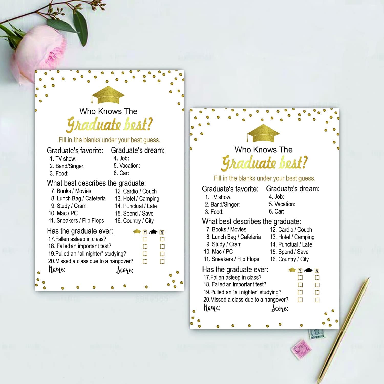 50 Pieces Graduation Party Game Cards for Fun and Engagement