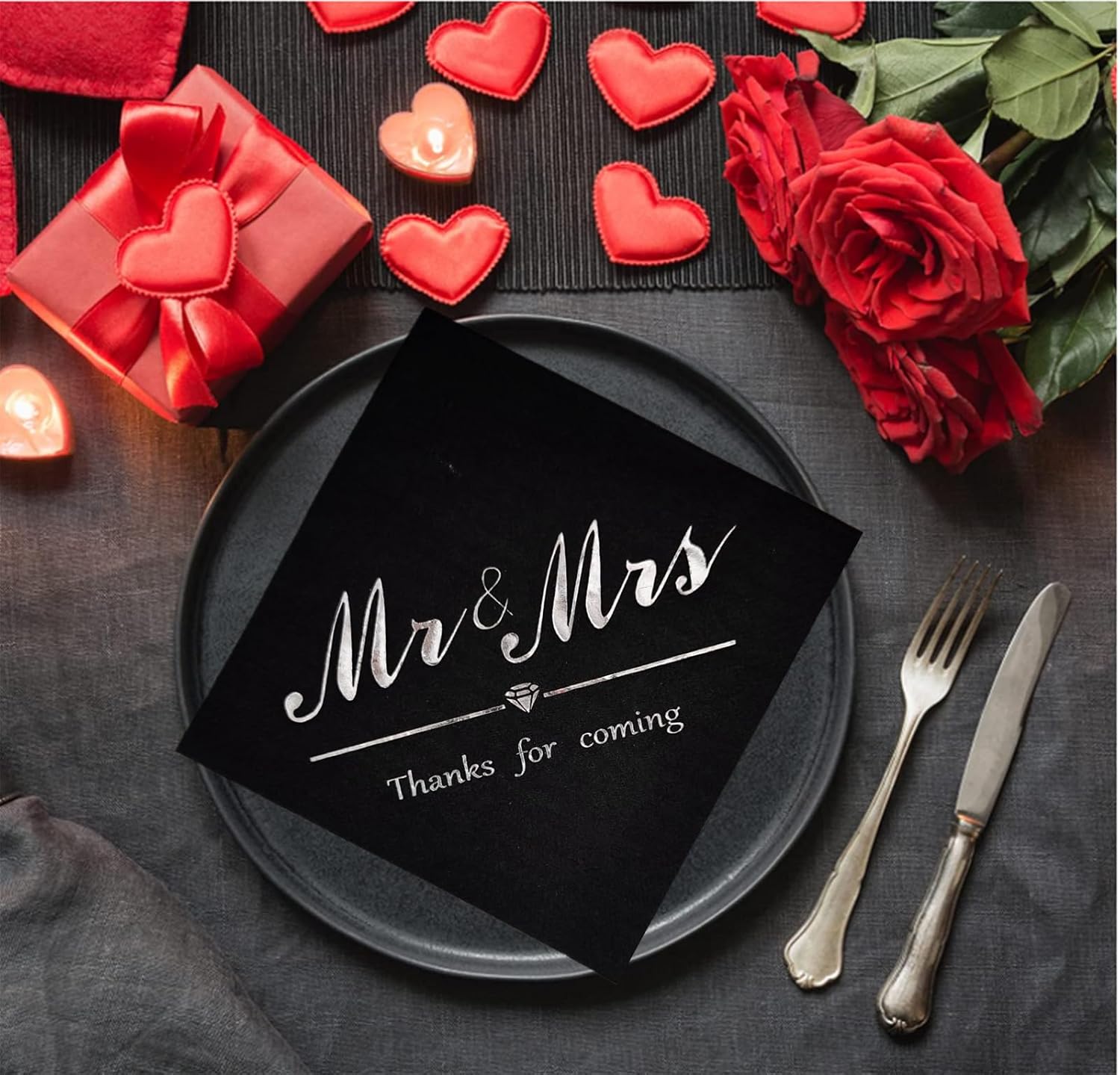 Mr Mrs Silver Black 50pc Disposable Napkins