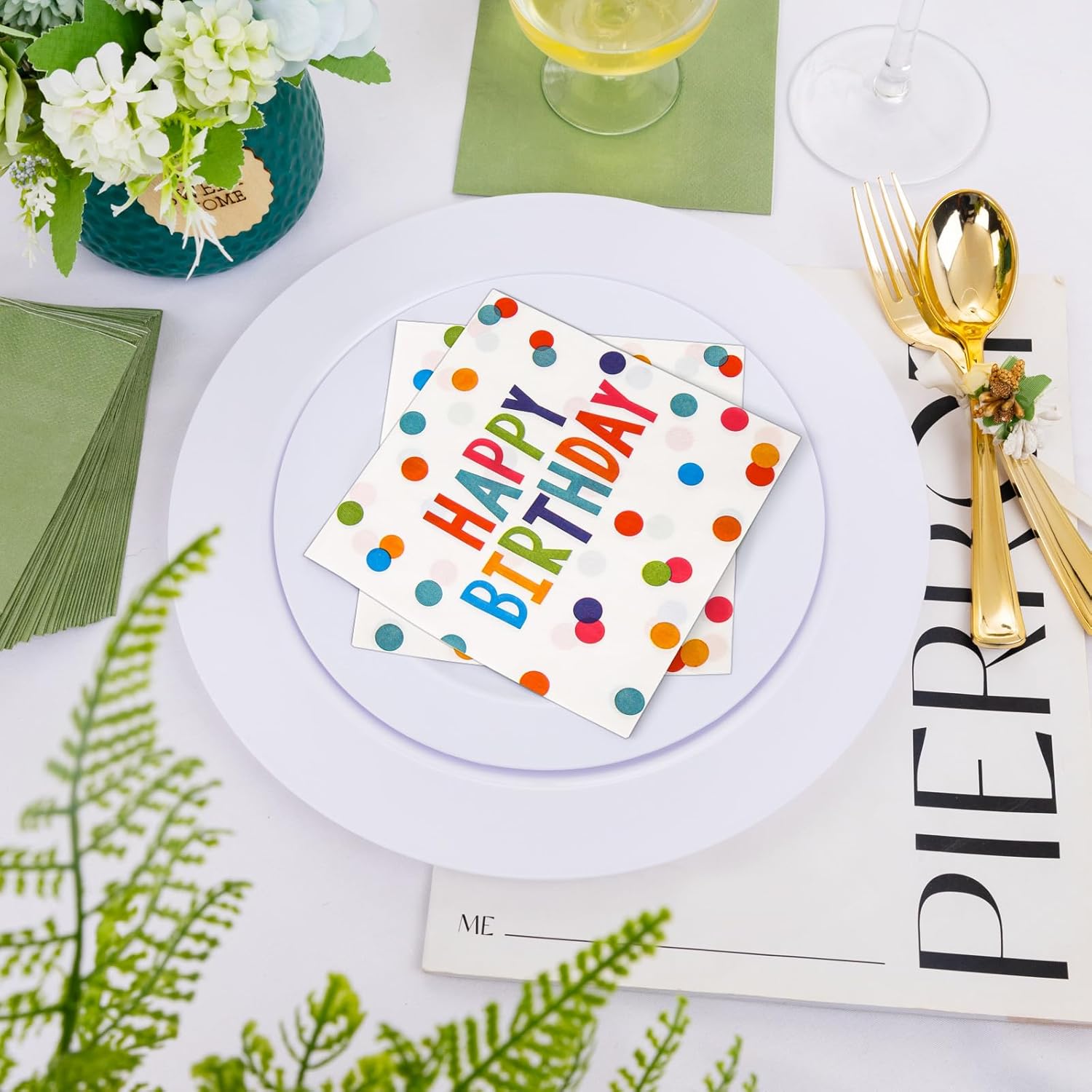 Happy Birthday Polka Dot Napkins 65x65 Inches 50 Pack