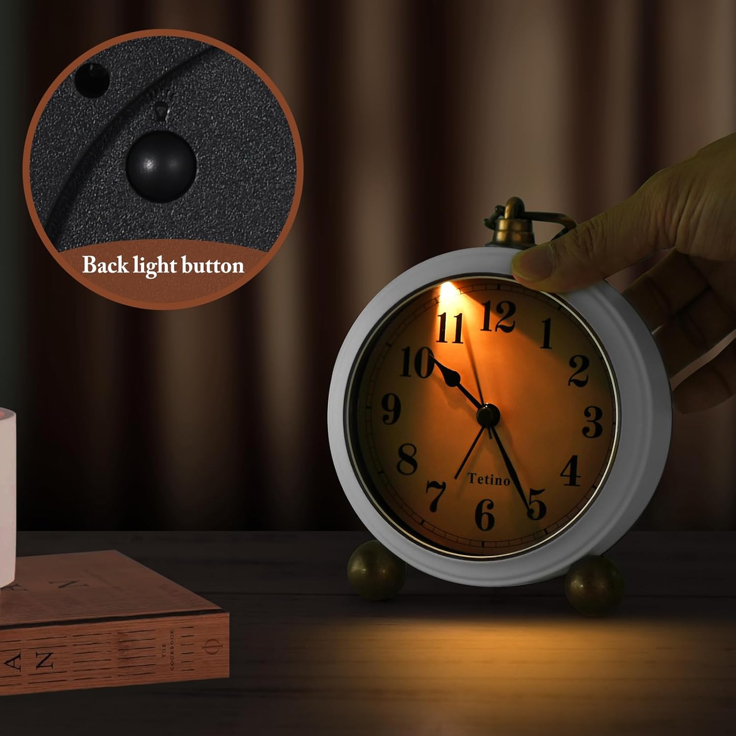 Tetino Analog Alarm Clock with Night Light and Silent Design