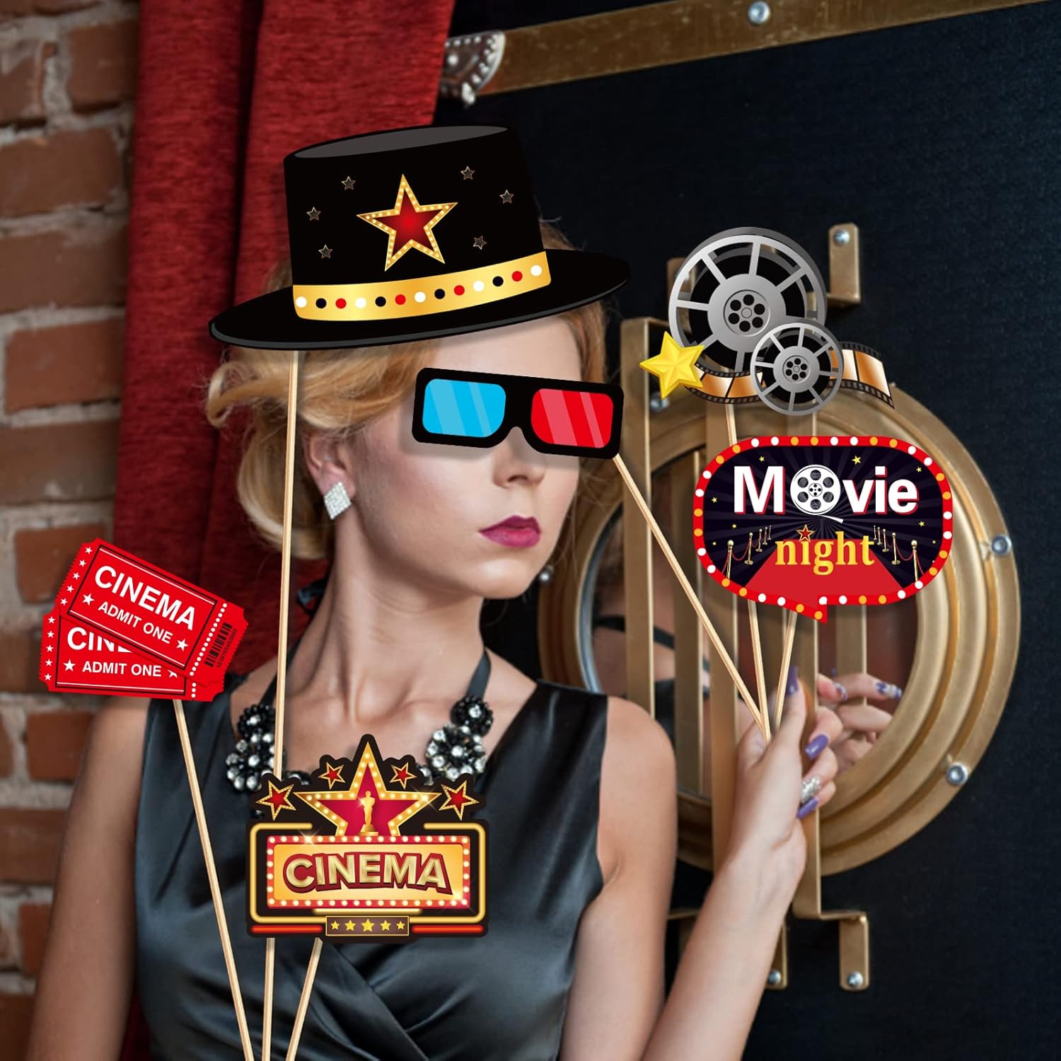 25 Pcs Movie Theme Photo Booth Props with Sticks