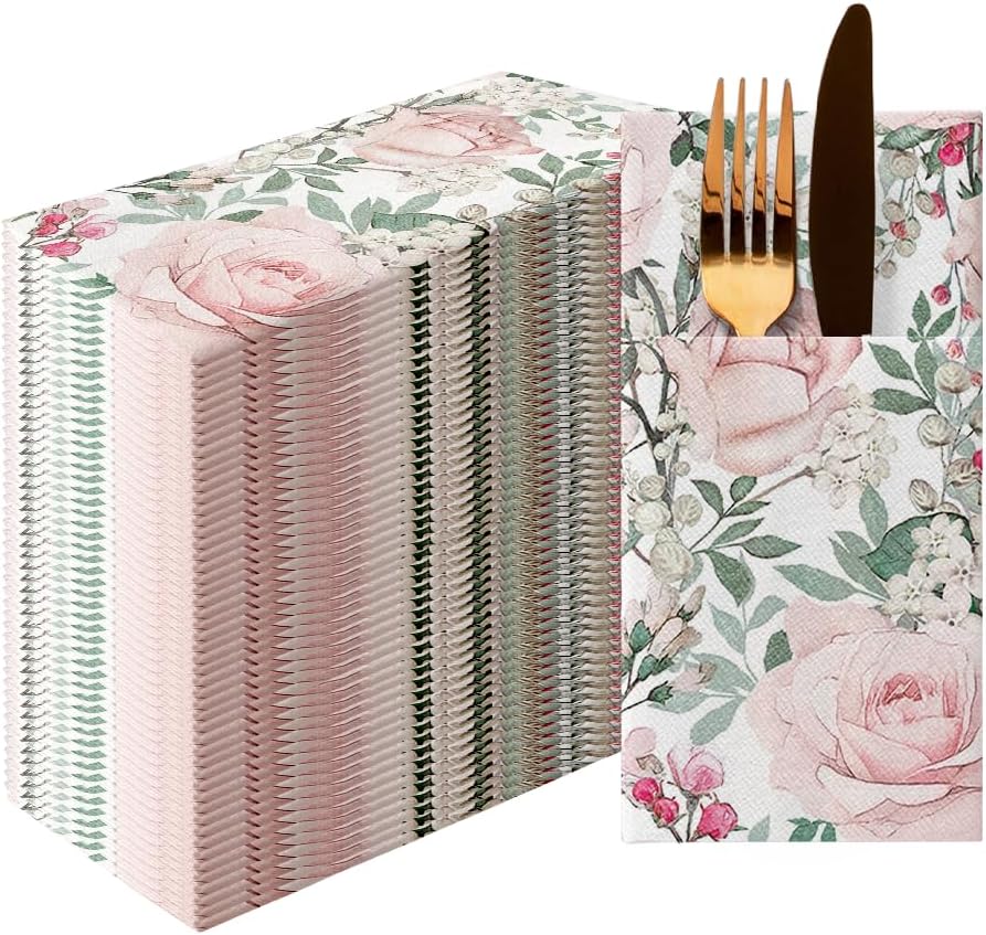 PAW Decor Linen Feel Napkins with Flatware Pocket 50 Count
