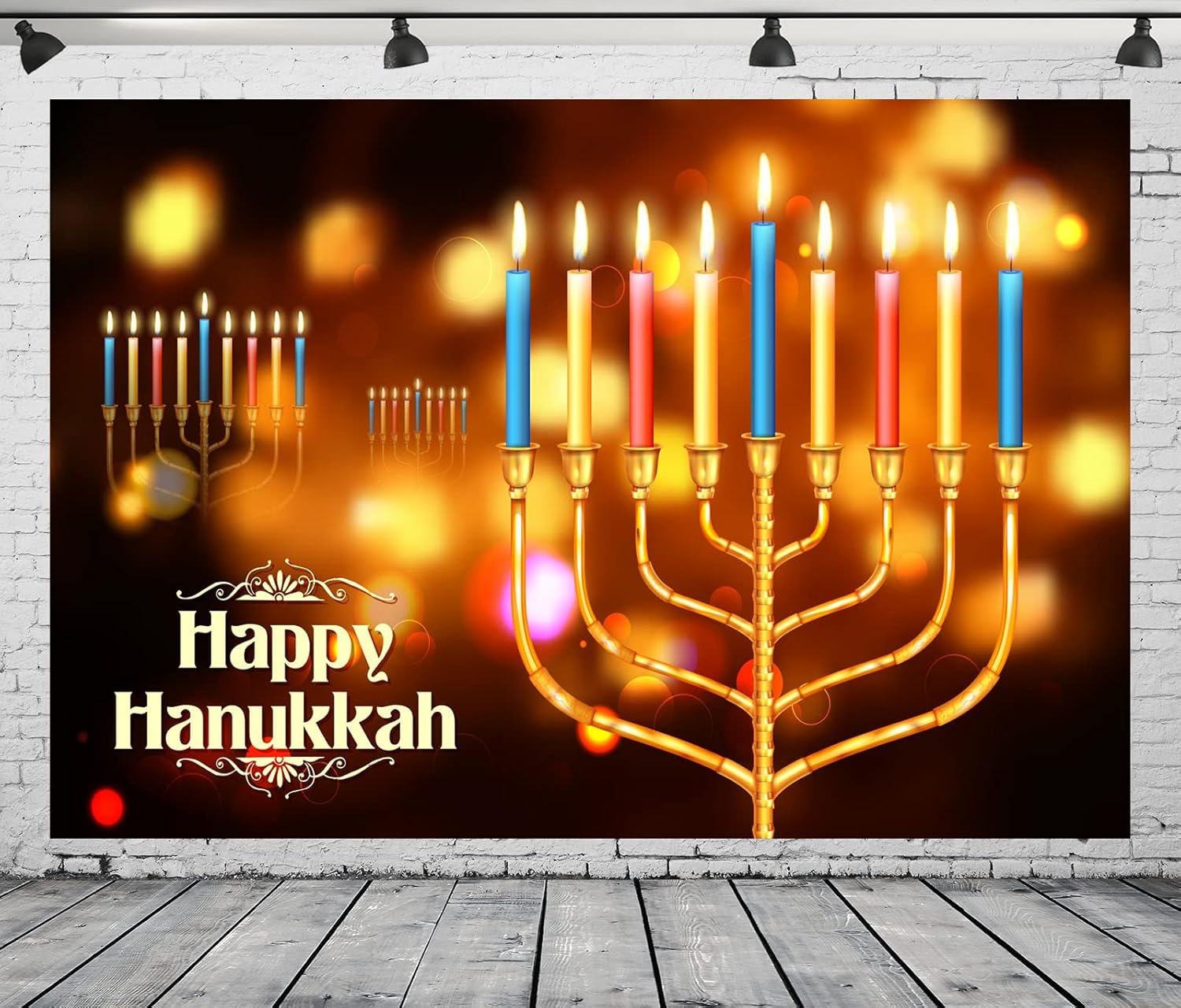 CORFOTO 6x4ft Fabric Hanukkah Backdrop with Gold Bokeh