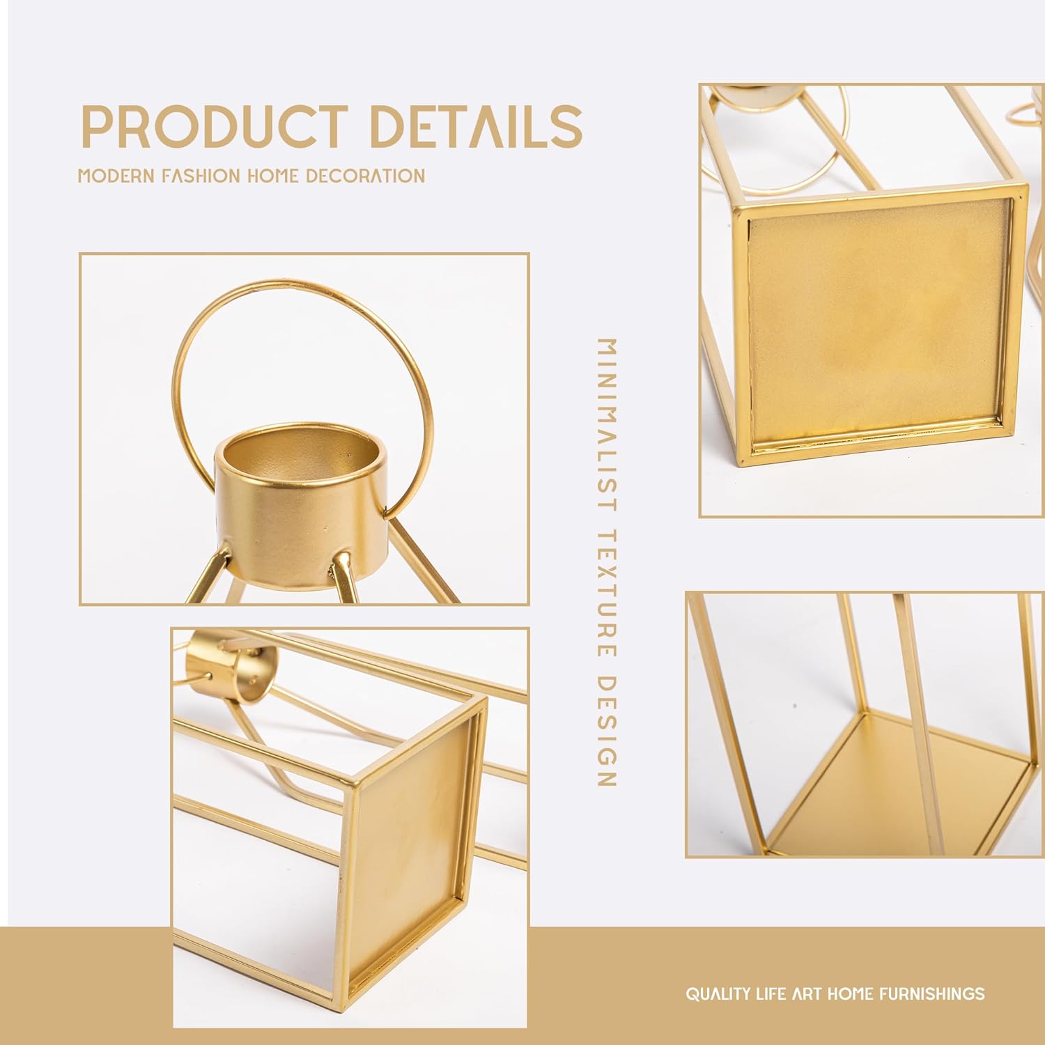Modern Farmhouse Gold Metal Candle Lanterns with Timer