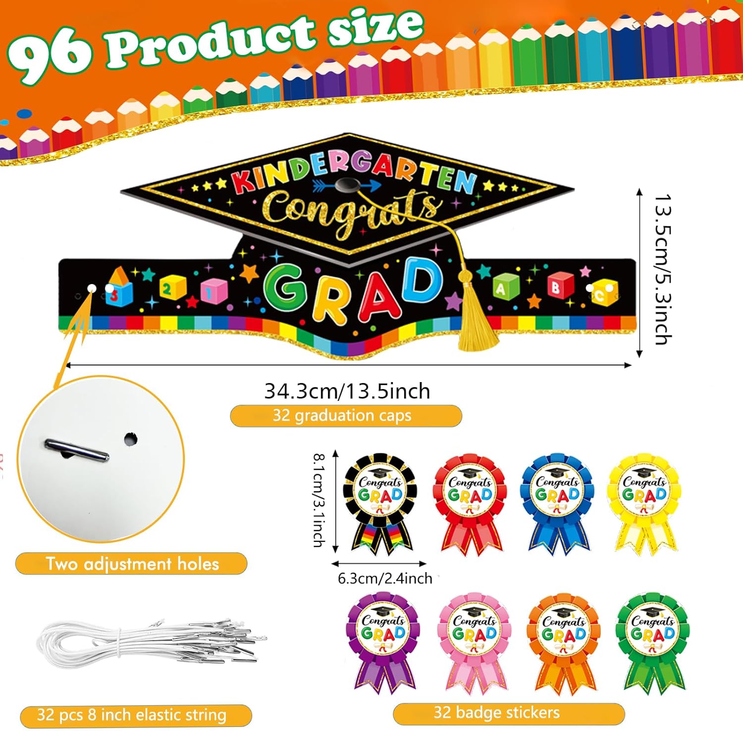 64 Pieces Preschool Graduation Caps with Reward Badges