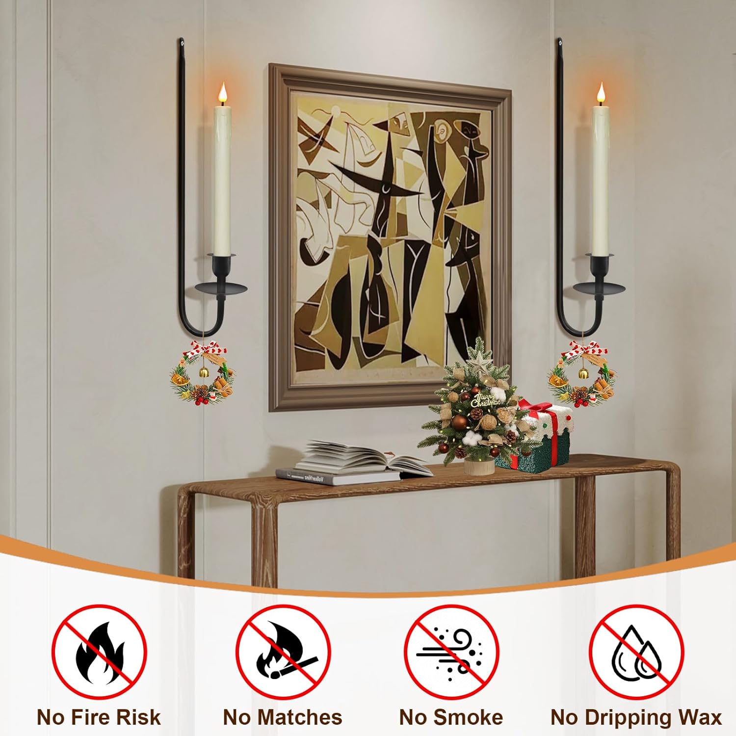 Elegant Black Wall Candle Holder Set with Remote Control