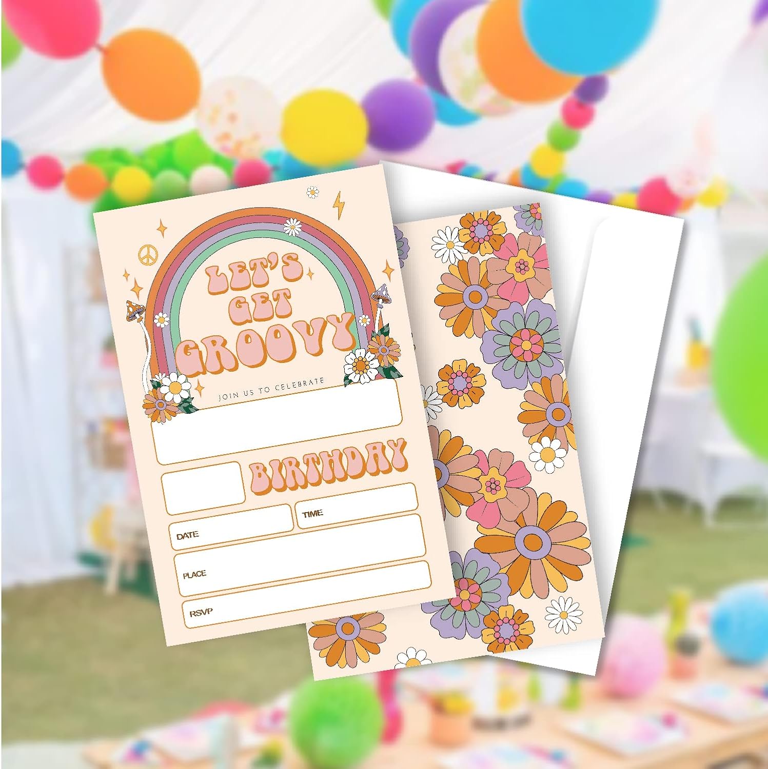 20 Sets Groovy Birthday Party Invitations with Envelopes