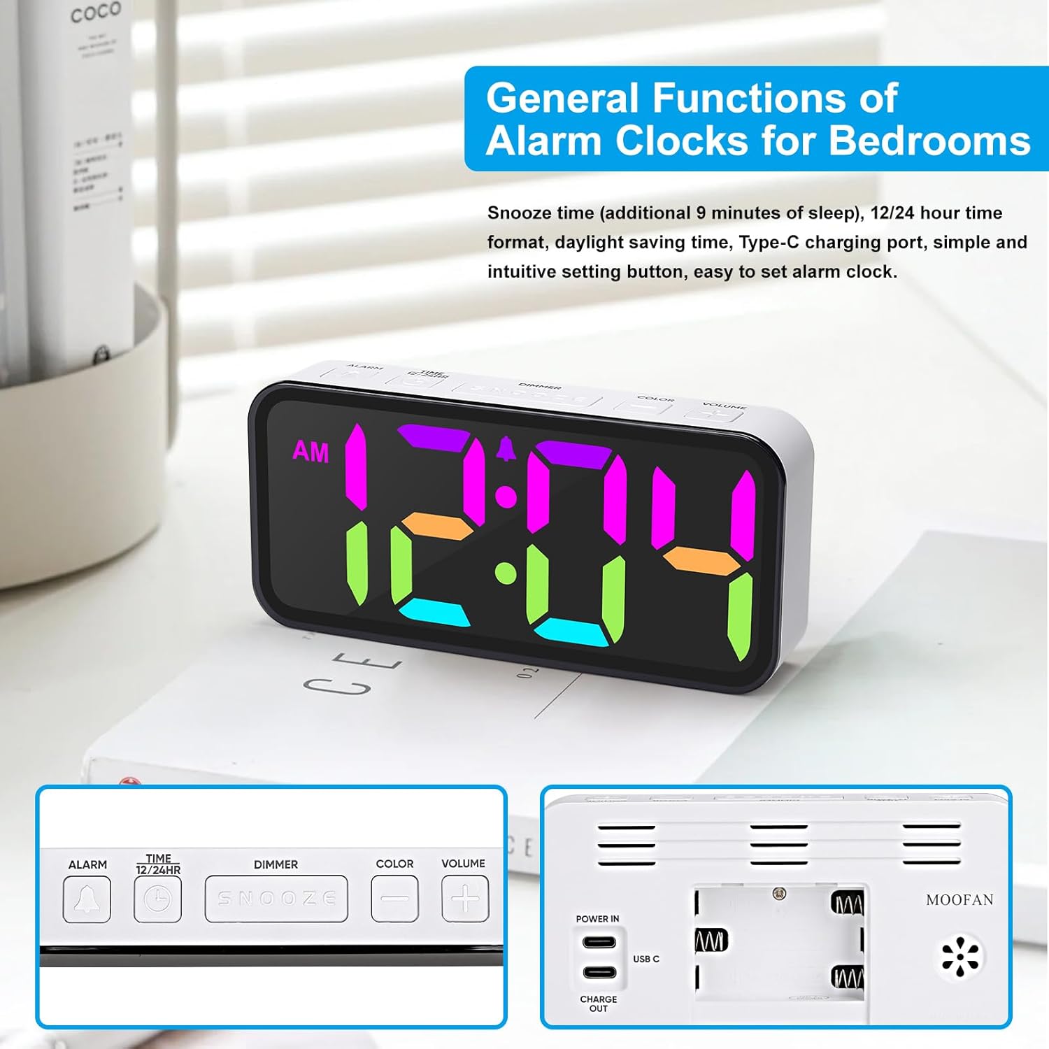 Ultra Loud Alarm Clock for Heavy Sleepers with RGB Night Light