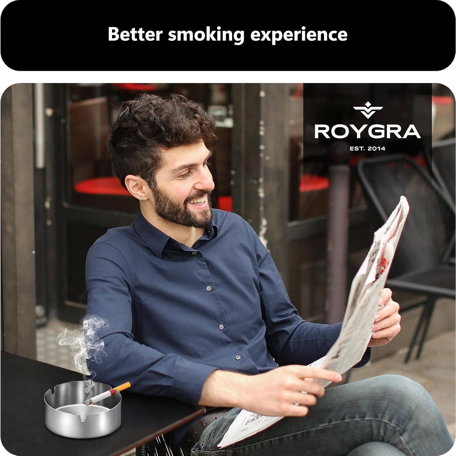 Roygra Outdoor Ashtray Set of 2 Stainless Steel Silver Medium
