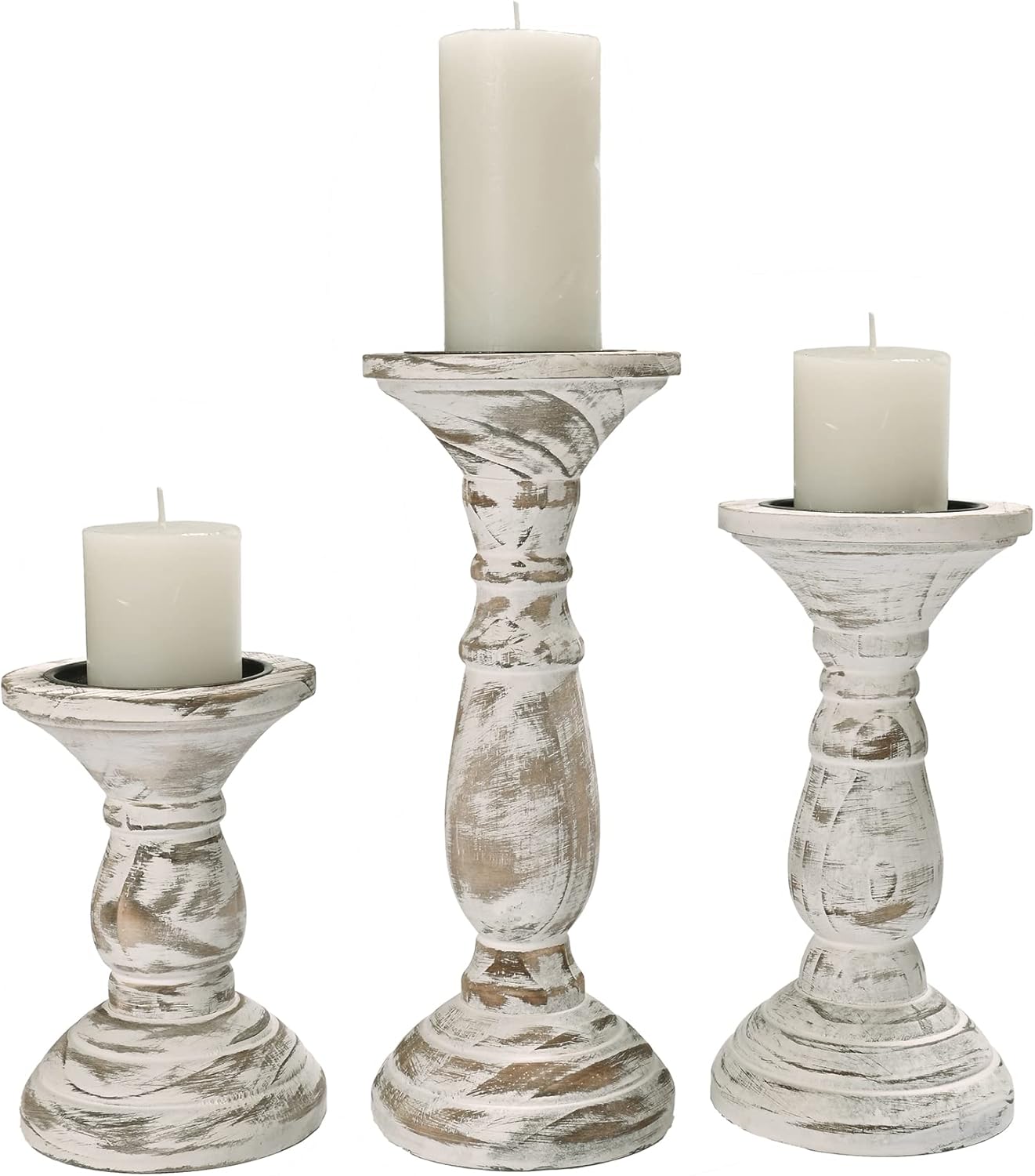 Yorkmills Pillar Candle Holder Set of 3 White Wood