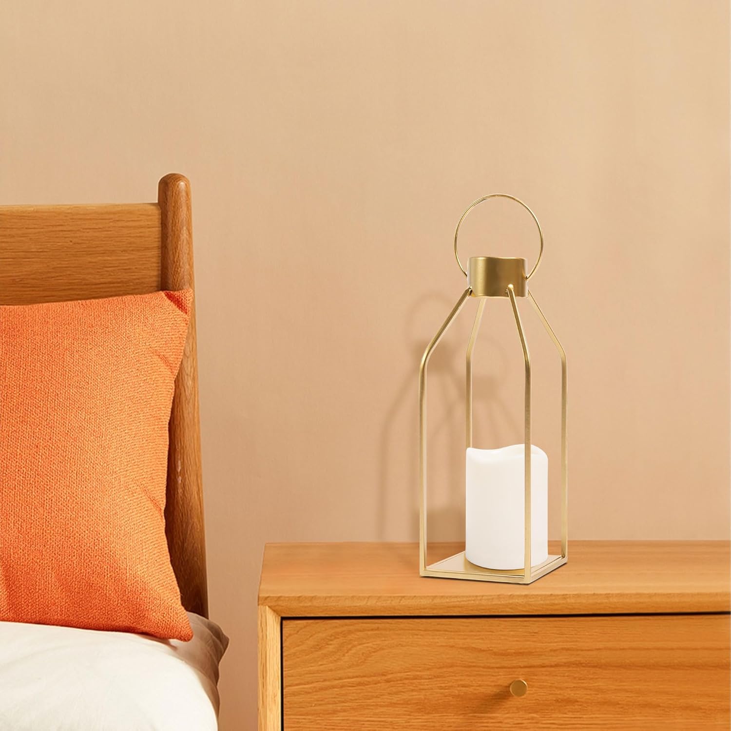 Modern Farmhouse Gold Metal Candle Lanterns with Timer