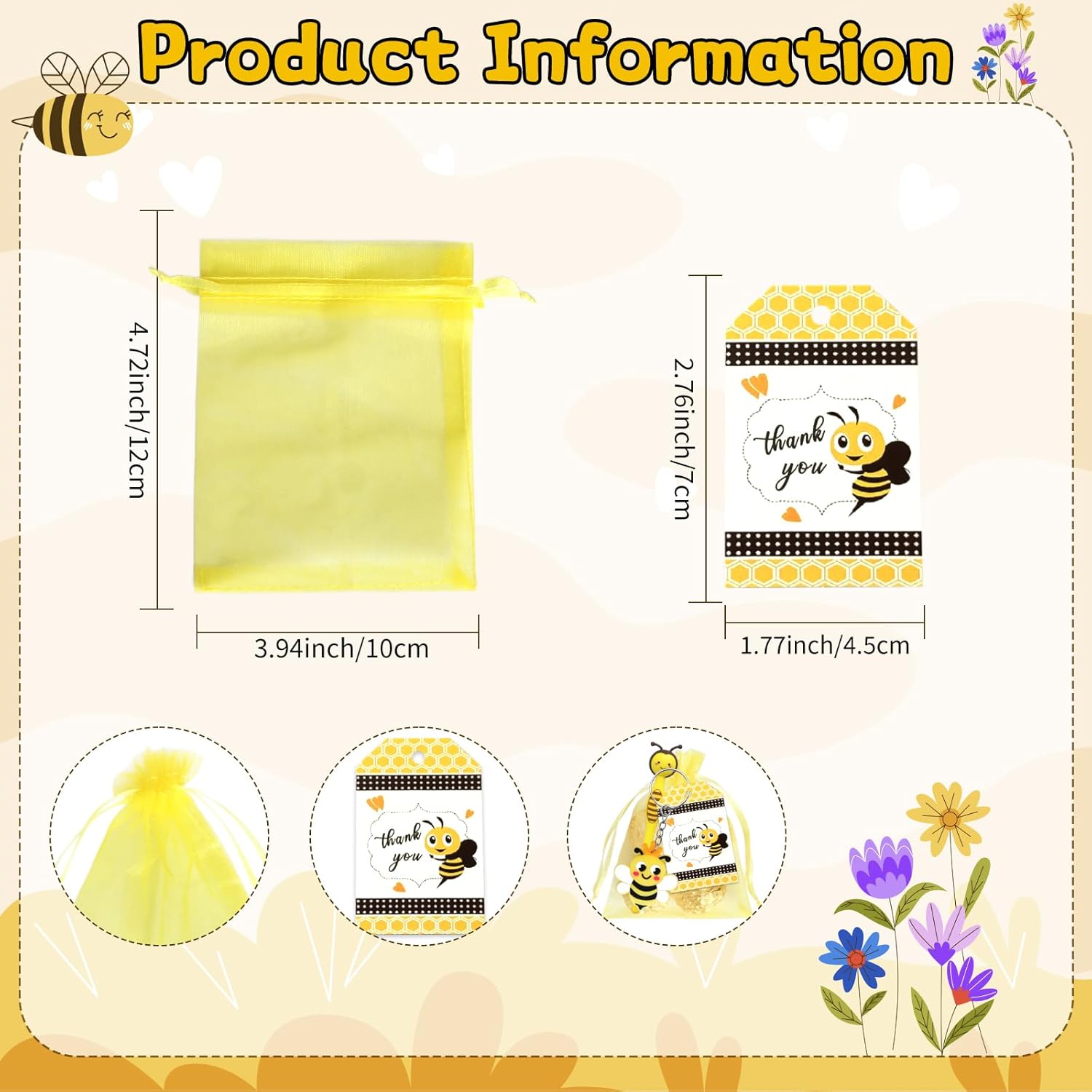 24 Piece Bee Keychains Gel Pens Party Favors Set