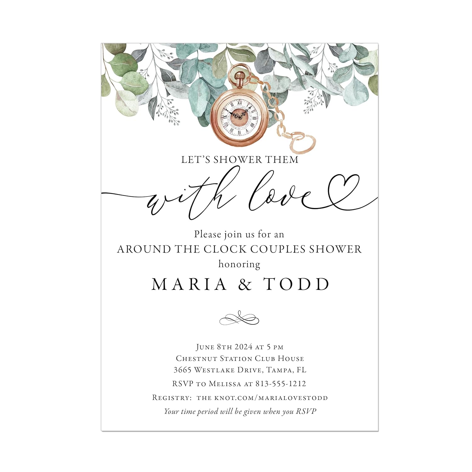 Couples Wedding Shower Invitation Clock Design