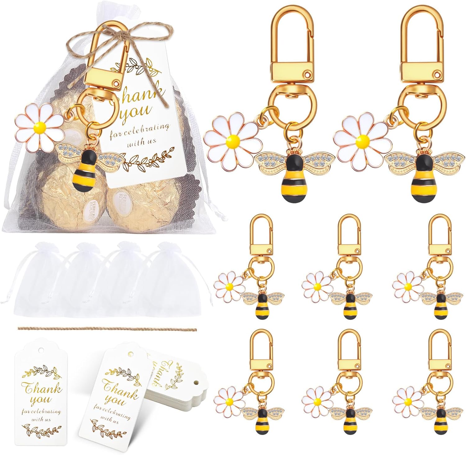 30 Piece Bee Daisy Keychain Wedding Favor Pack