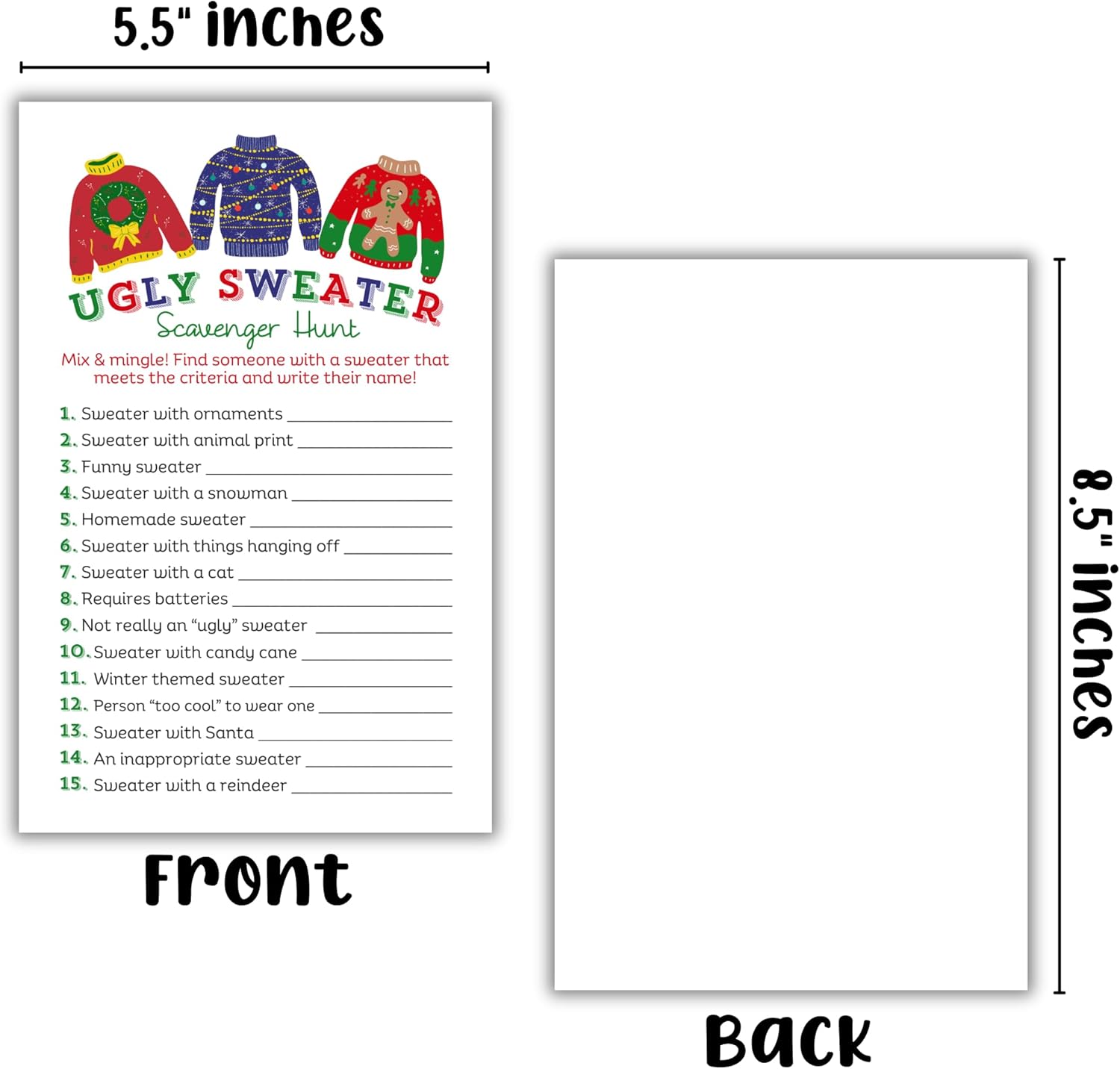 Lashicorn Christmas Scavenger Hunt Game Cards 30 Pack