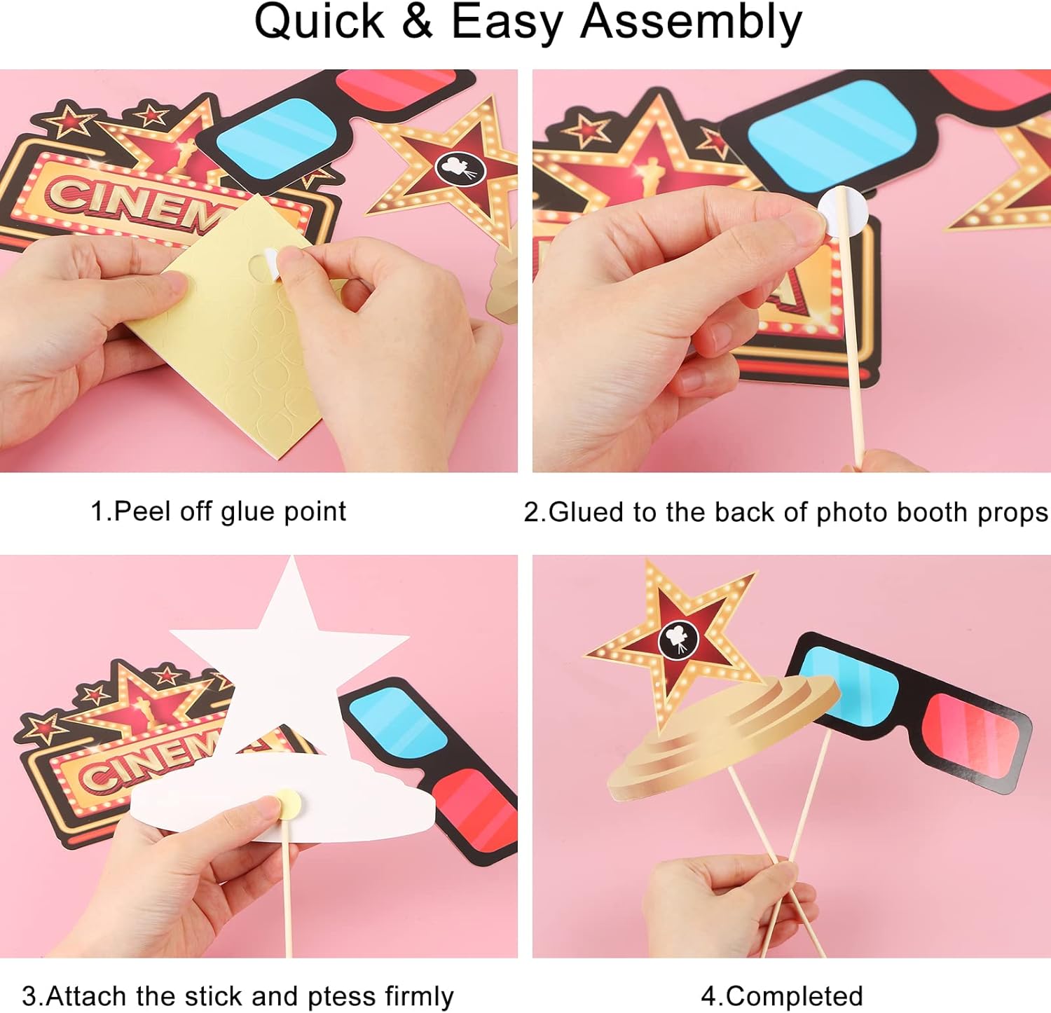 25 Pcs Movie Theme Photo Booth Props with Sticks