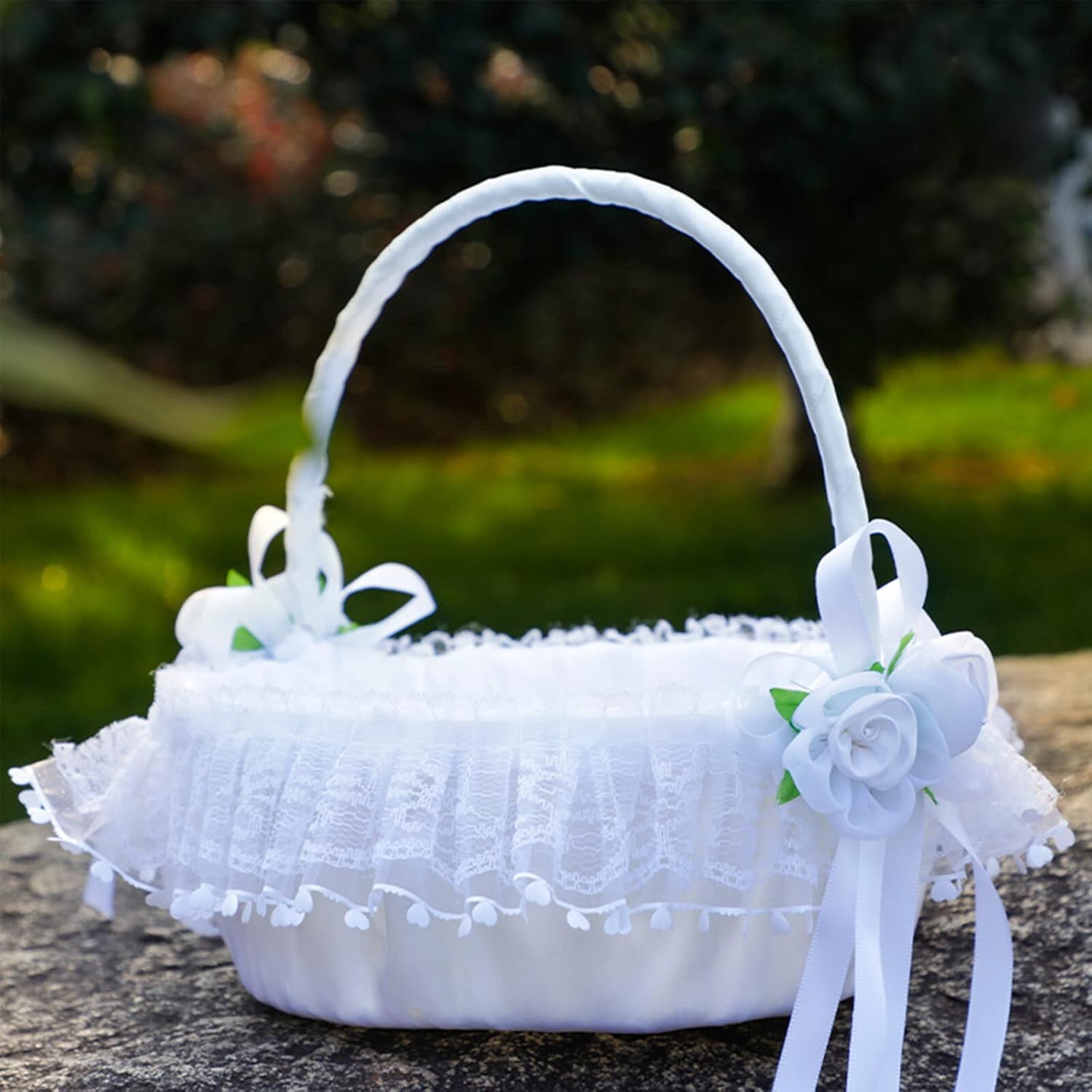 IUIBMI White Flower Girl Baskets Set of 2 with Swing Handle