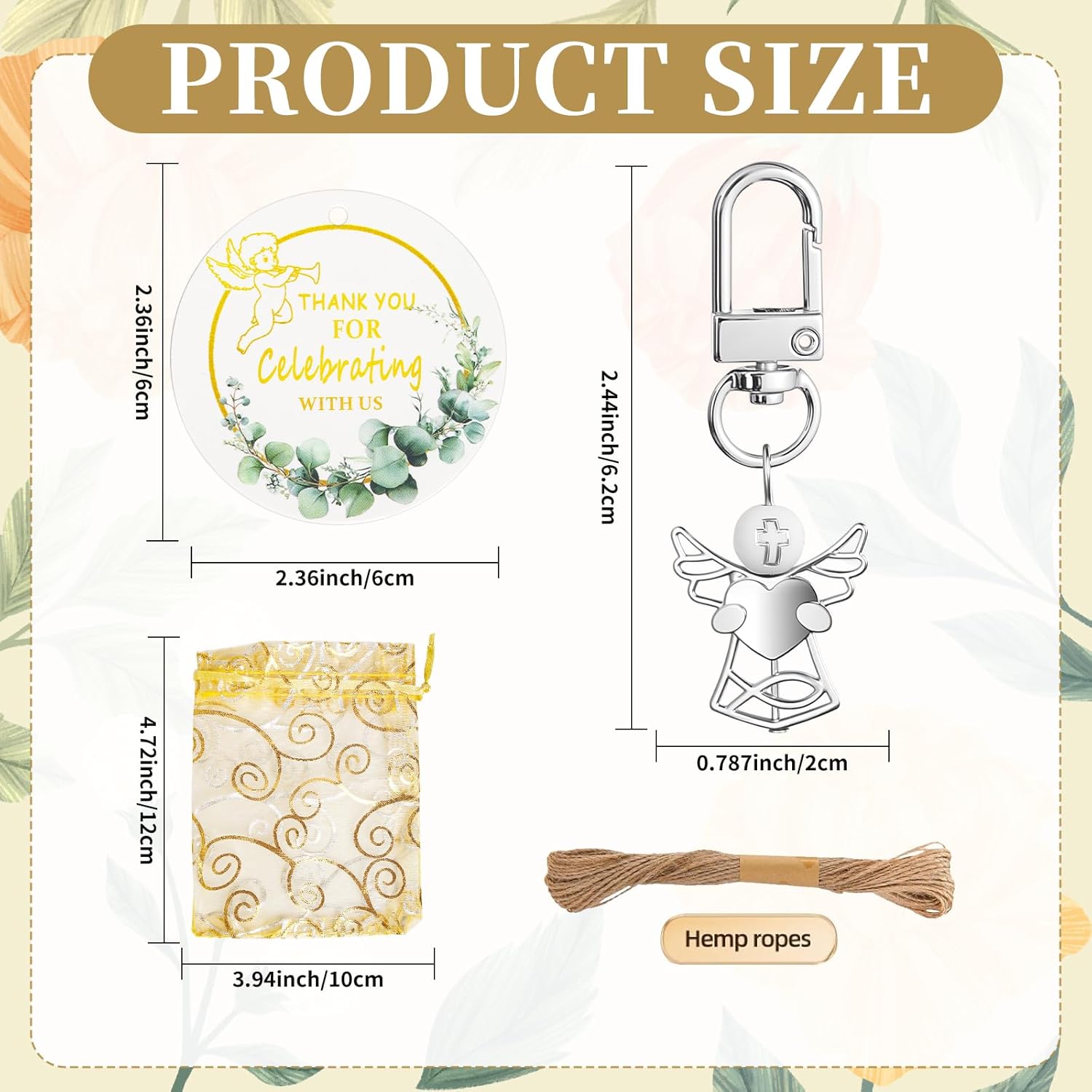 50 Sets Baptism Favors with Angel Keychains