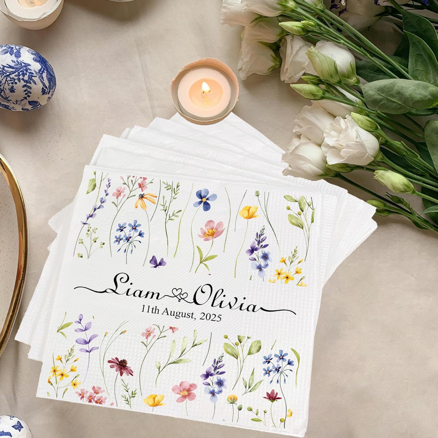 Personalized Wedding Napkins with Name and Date