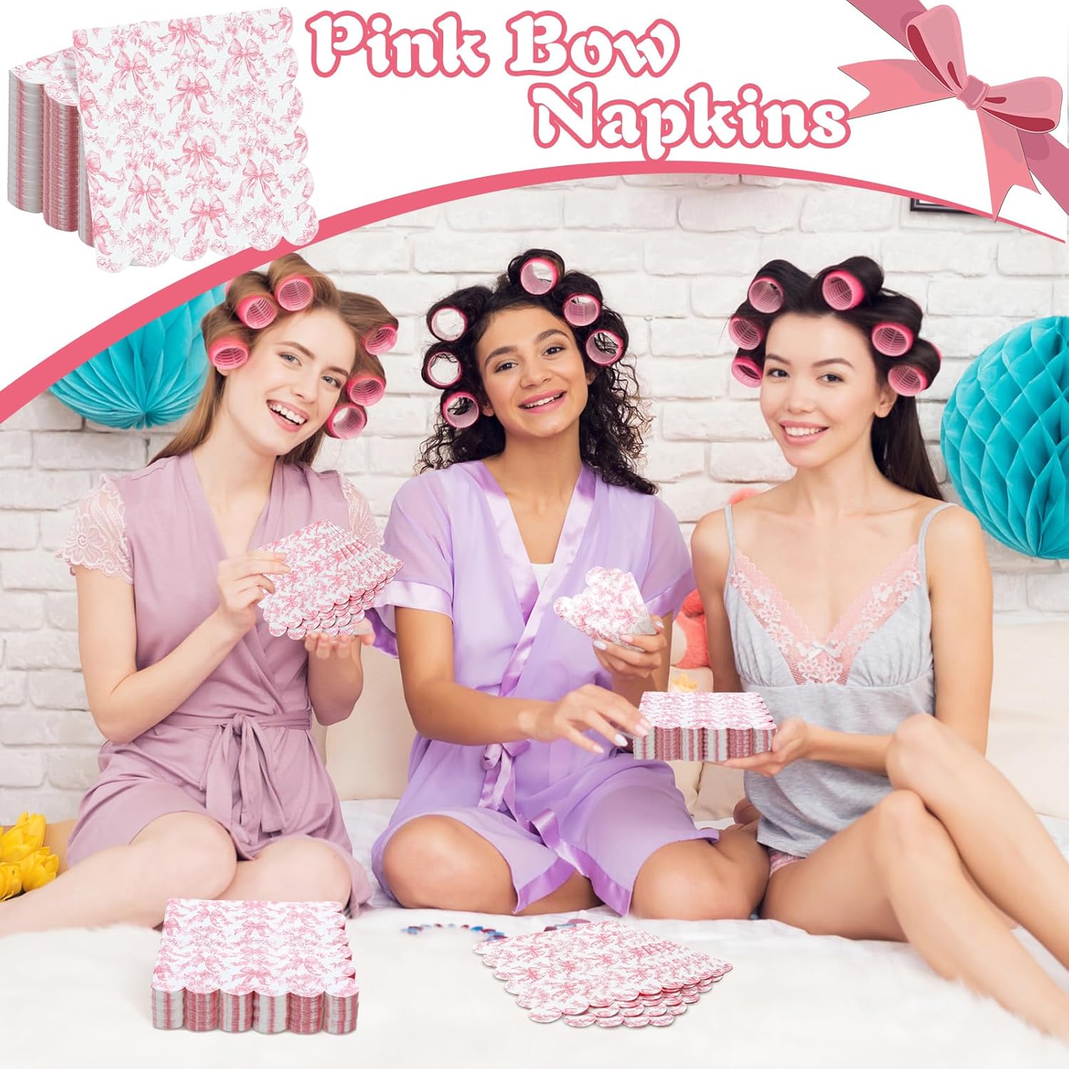 150 Pcs Pink Bow Napkins Coquette Party Supplies