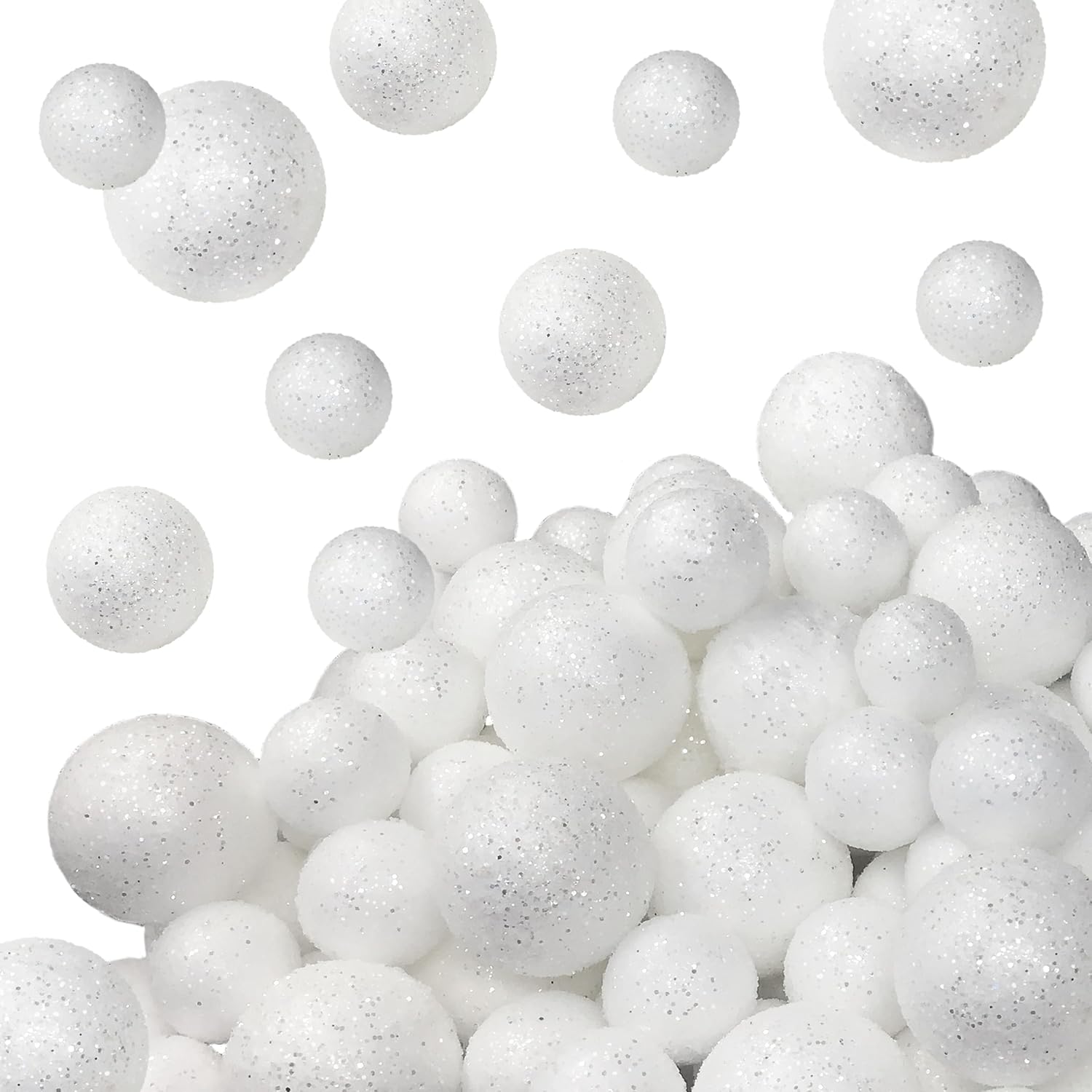 White Glitter Foam Balls - 625 Piece Vase Filler Decor