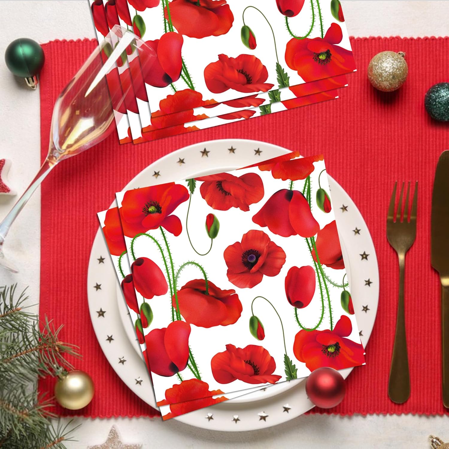 40PCS Poppy Floral Paper Napkins Set