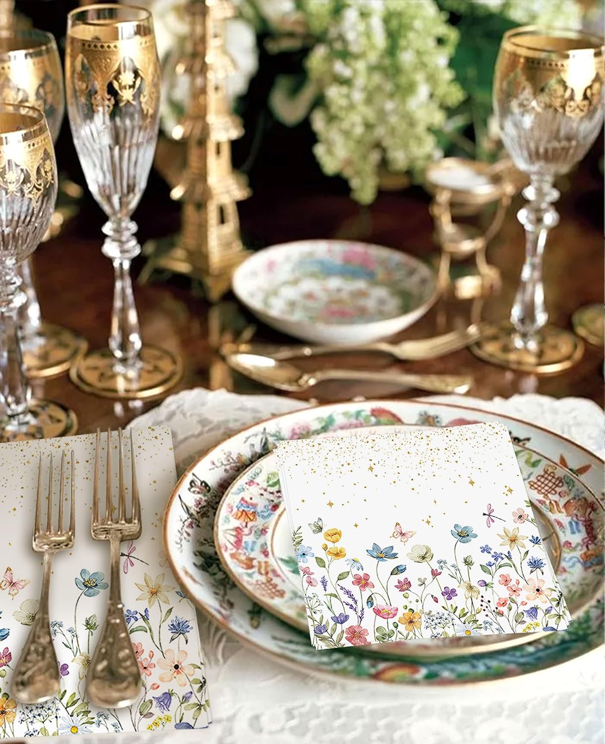 20PCS Floral Napkins for Wedding and Party Decorations