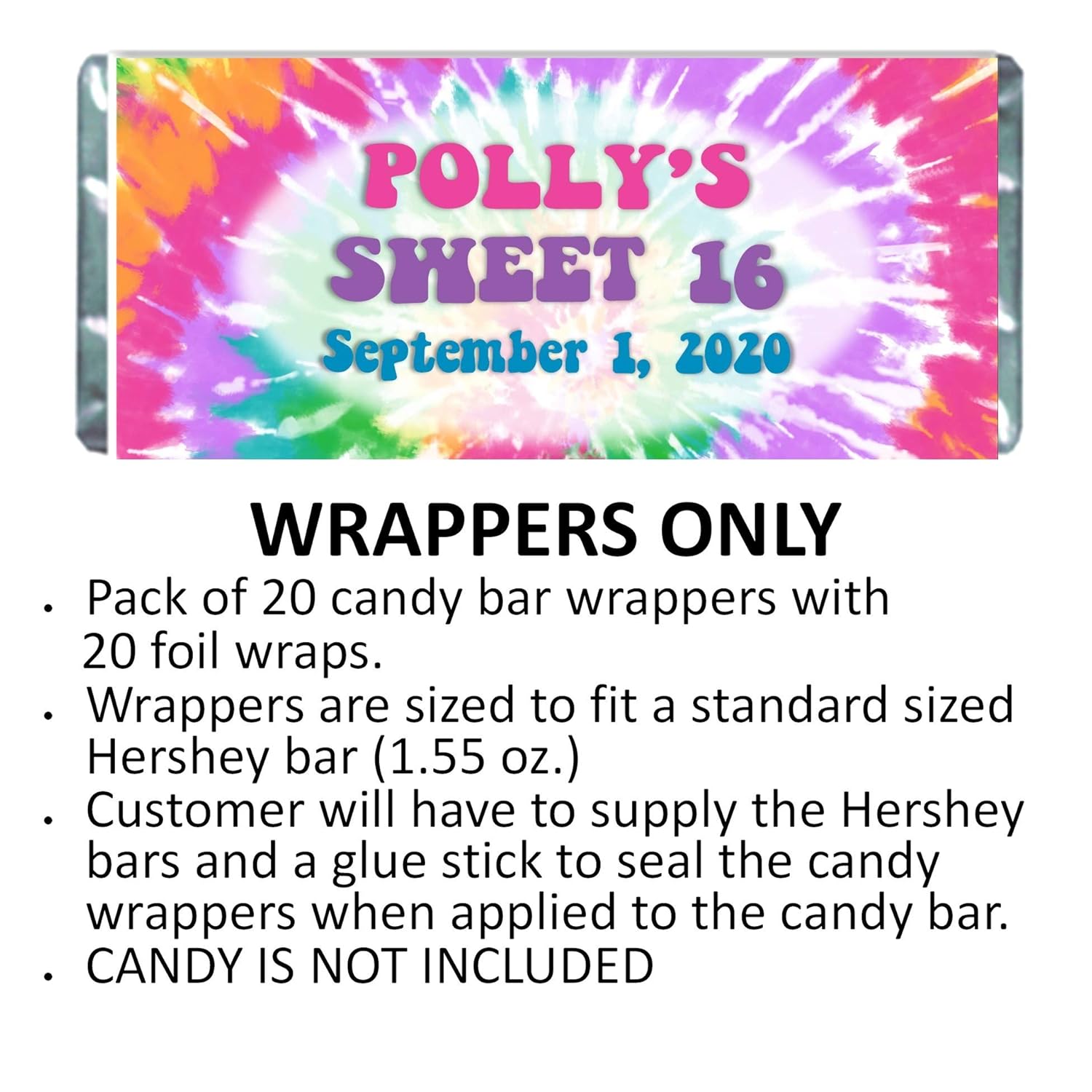 Cathy Wraps Tie Dye Candy Bar Wrappers Pack of 20