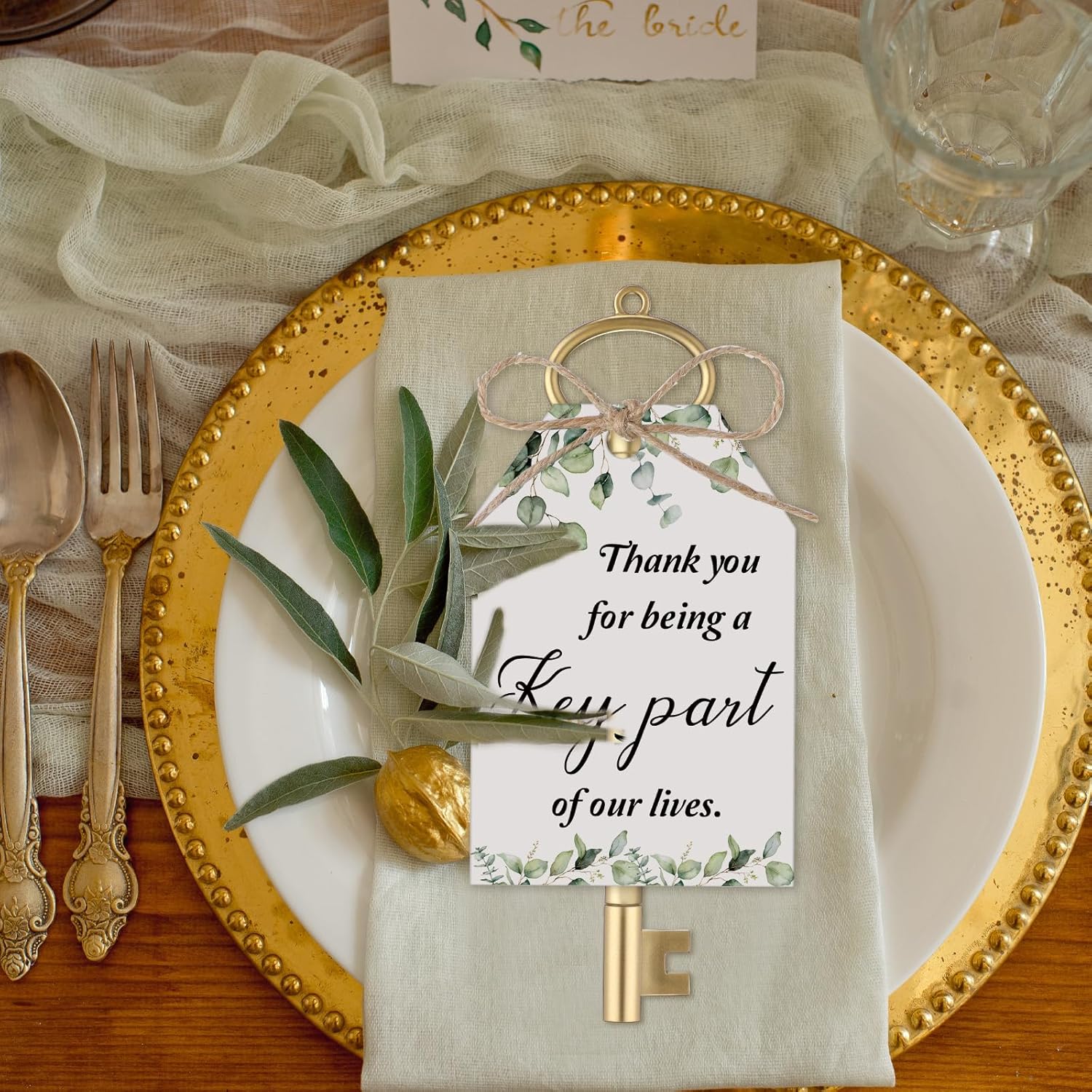 Patelai 50 Key Shaped Wedding Pens with Cards and Rope