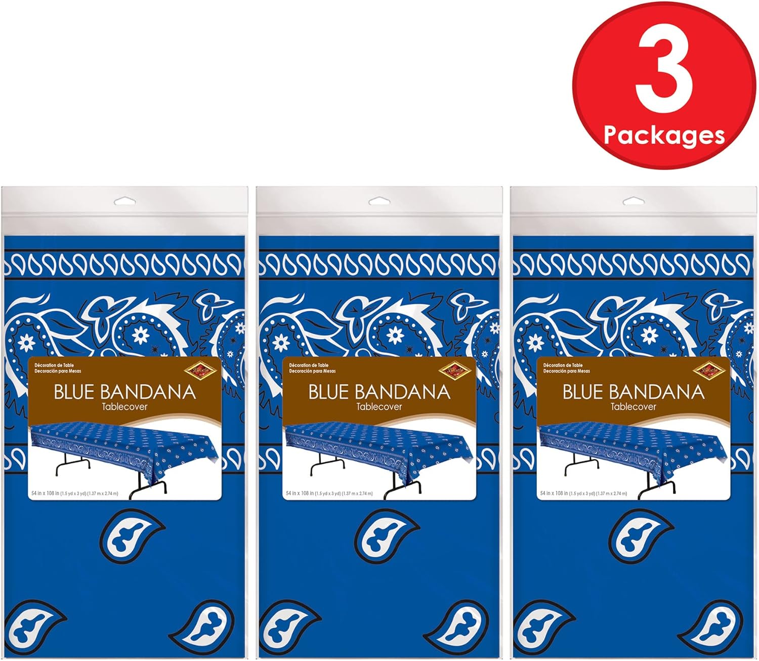 Beistle Blue Bandana Tablecovers 54x108 3 Pack