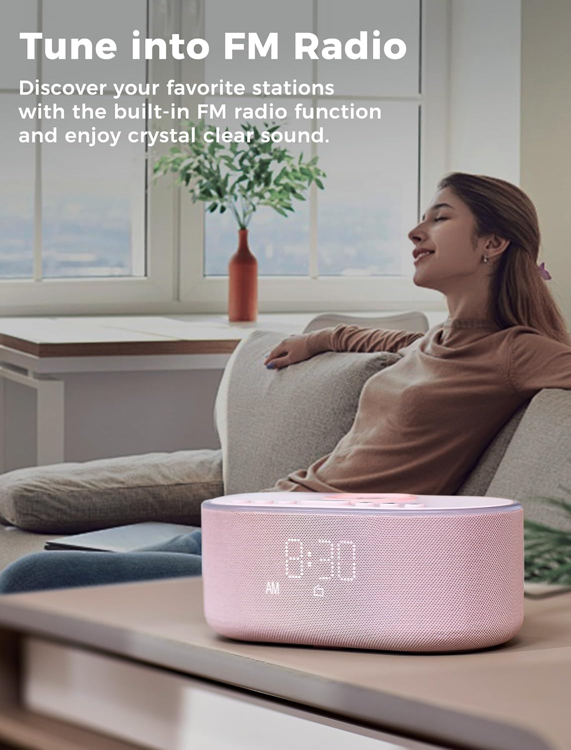 Wireless Charging Alarm Clock Radio with 10W Speaker and FM Radio - Pink