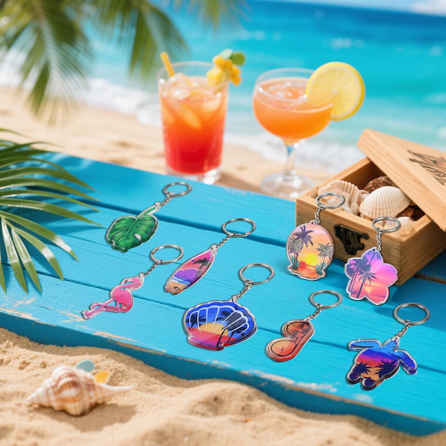 50 Pcs Acrylic Summer Beach Keychains Bulk Gifts