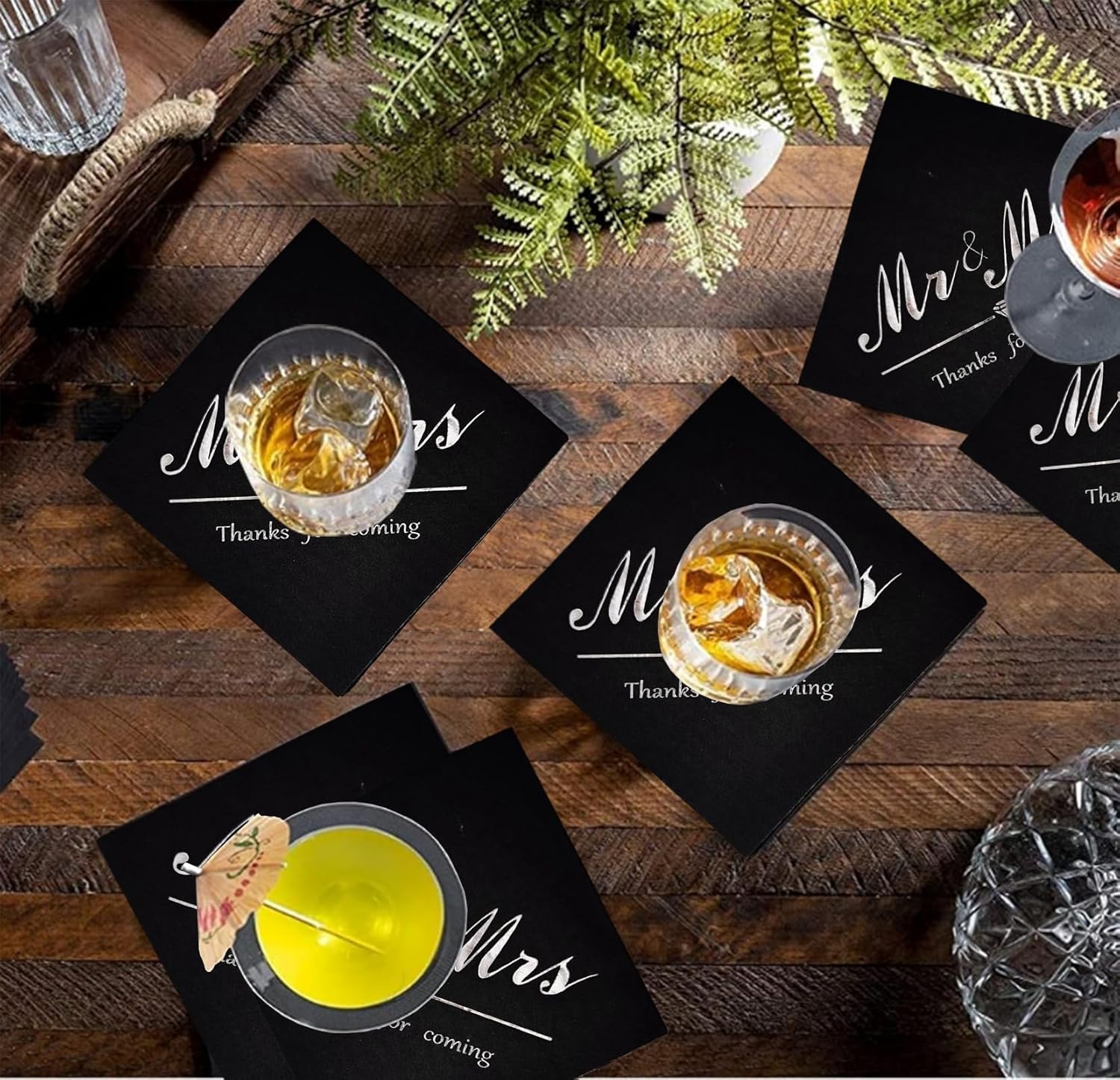 Mr Mrs Silver Black 50pc Disposable Napkins