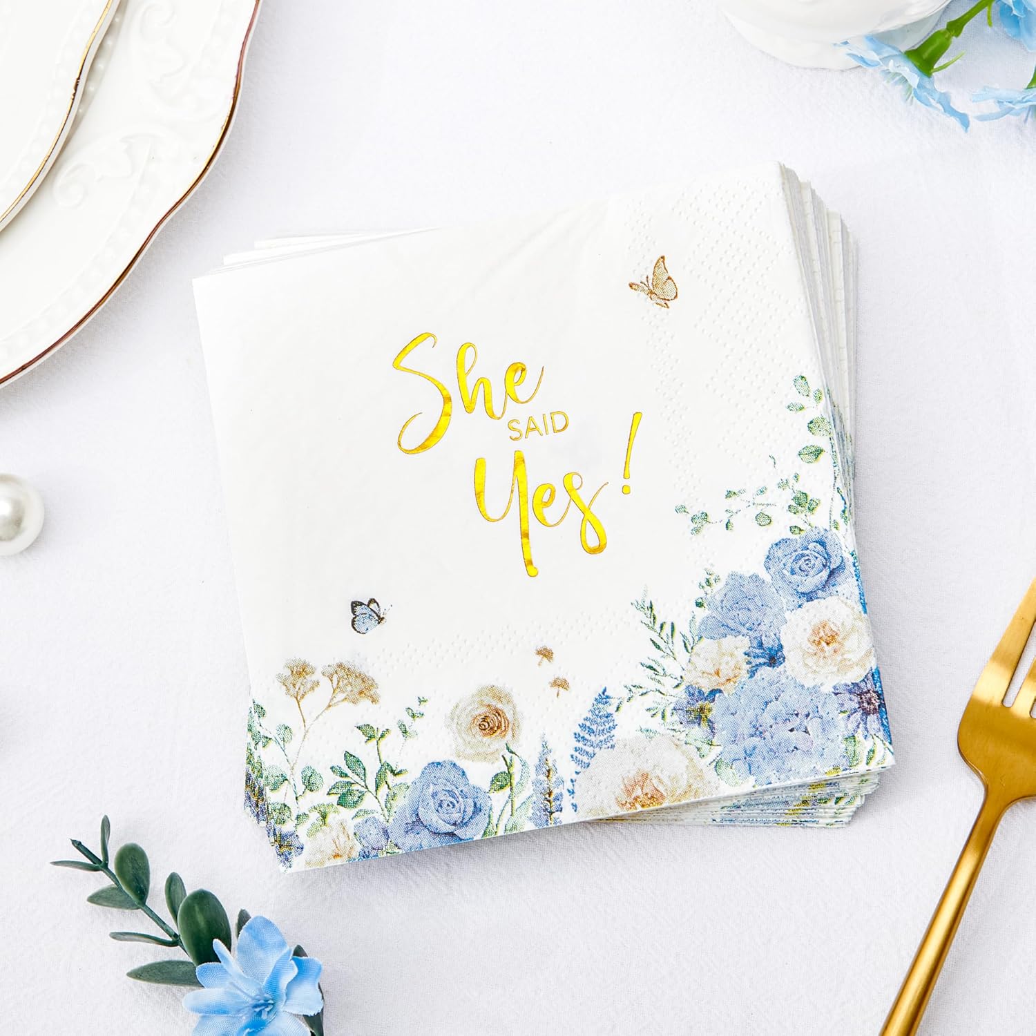 Crisky 50 Pcs Gold Foil Bridal Shower Napkins