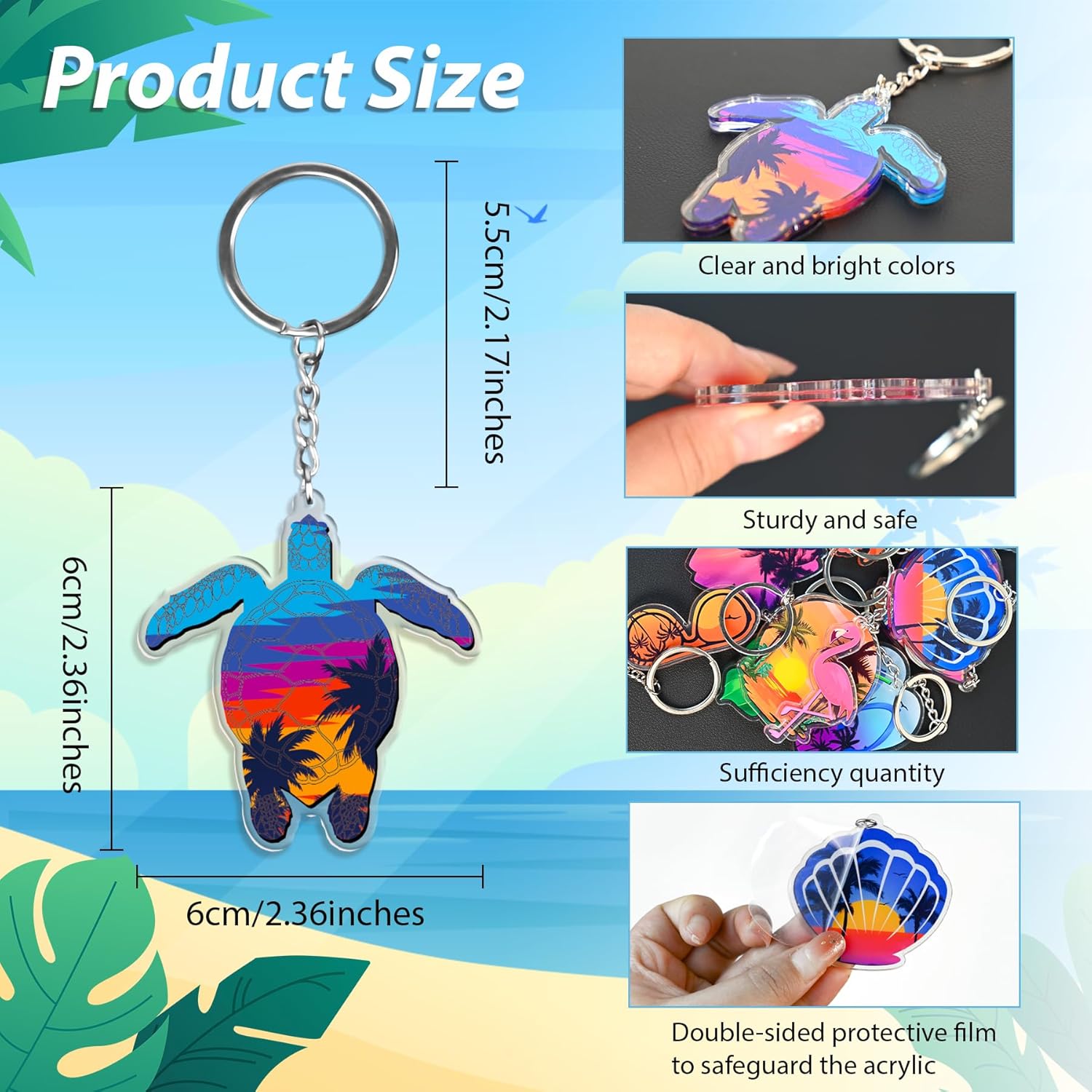 50 Pcs Acrylic Summer Beach Keychains Bulk Gifts