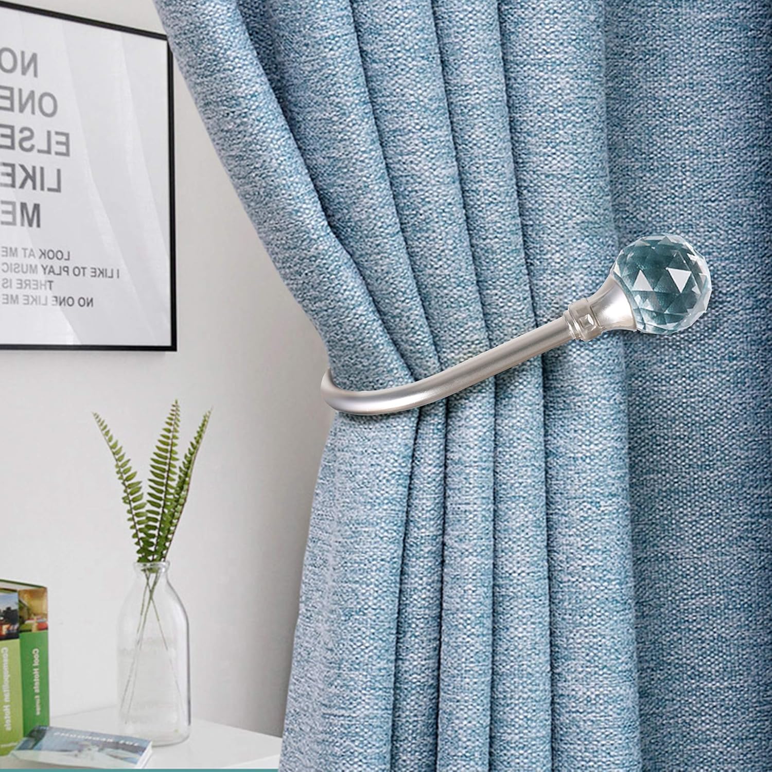 2pcs Curtain Holdback with Clear Crystal Ball Heavy Duty Metal Drapery Holder Hooks