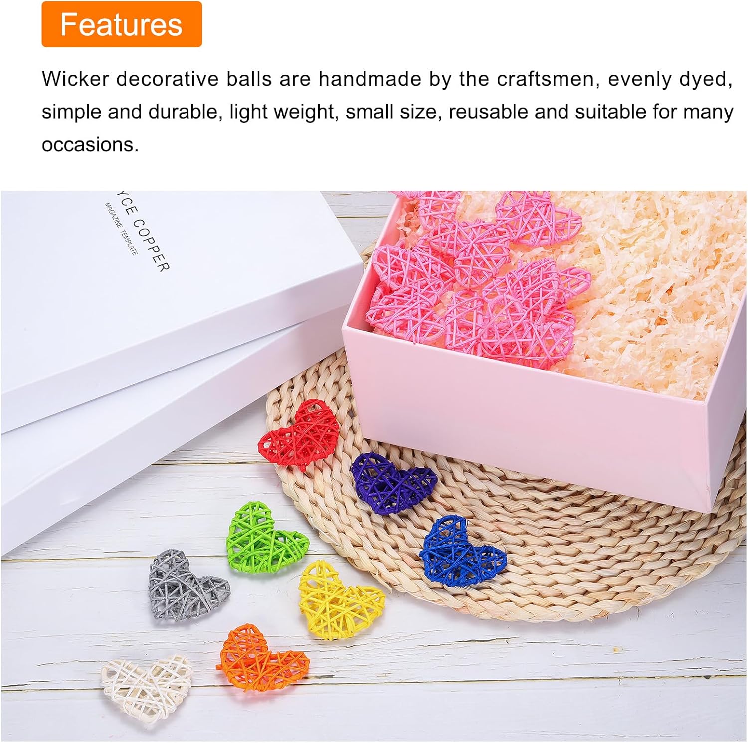 MECCANIXITY 8Pcs Heart Shaped Rattan Decorative Balls