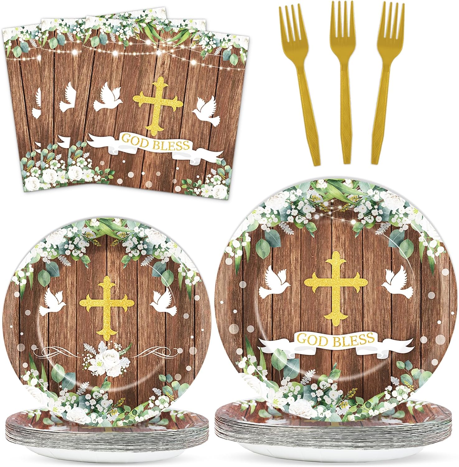 God Bless Baptism Tableware Set for 24 Guests