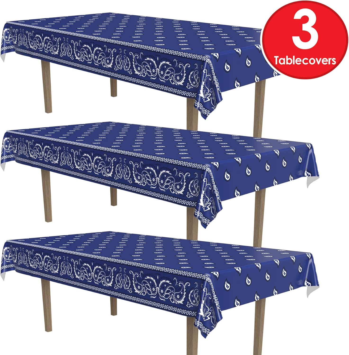 Beistle Blue Bandana Tablecovers 54x108 3 Pack