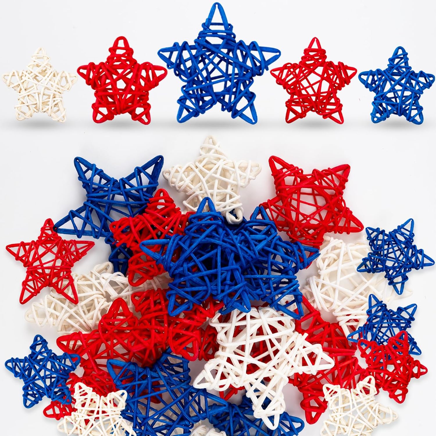 18pcs Patriotic Rattan Star Decorations Red Blue White