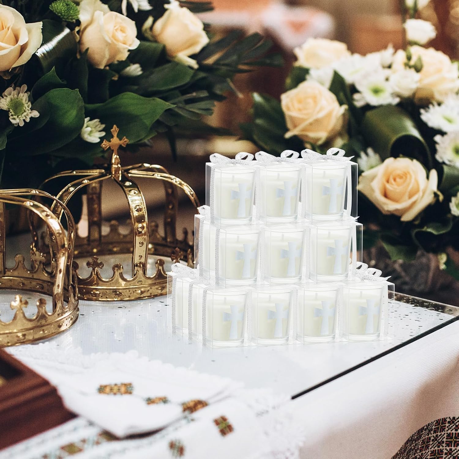 Hushee Silver Cross Candle Wedding Favors Set