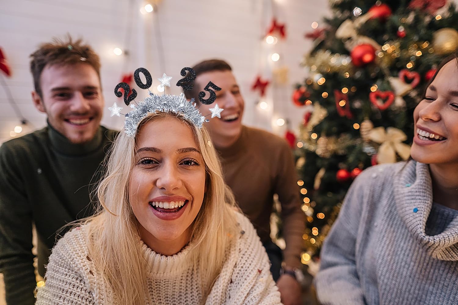 Threetols 2025 Happy New Year Star Headband Tiara for Women Men Kids