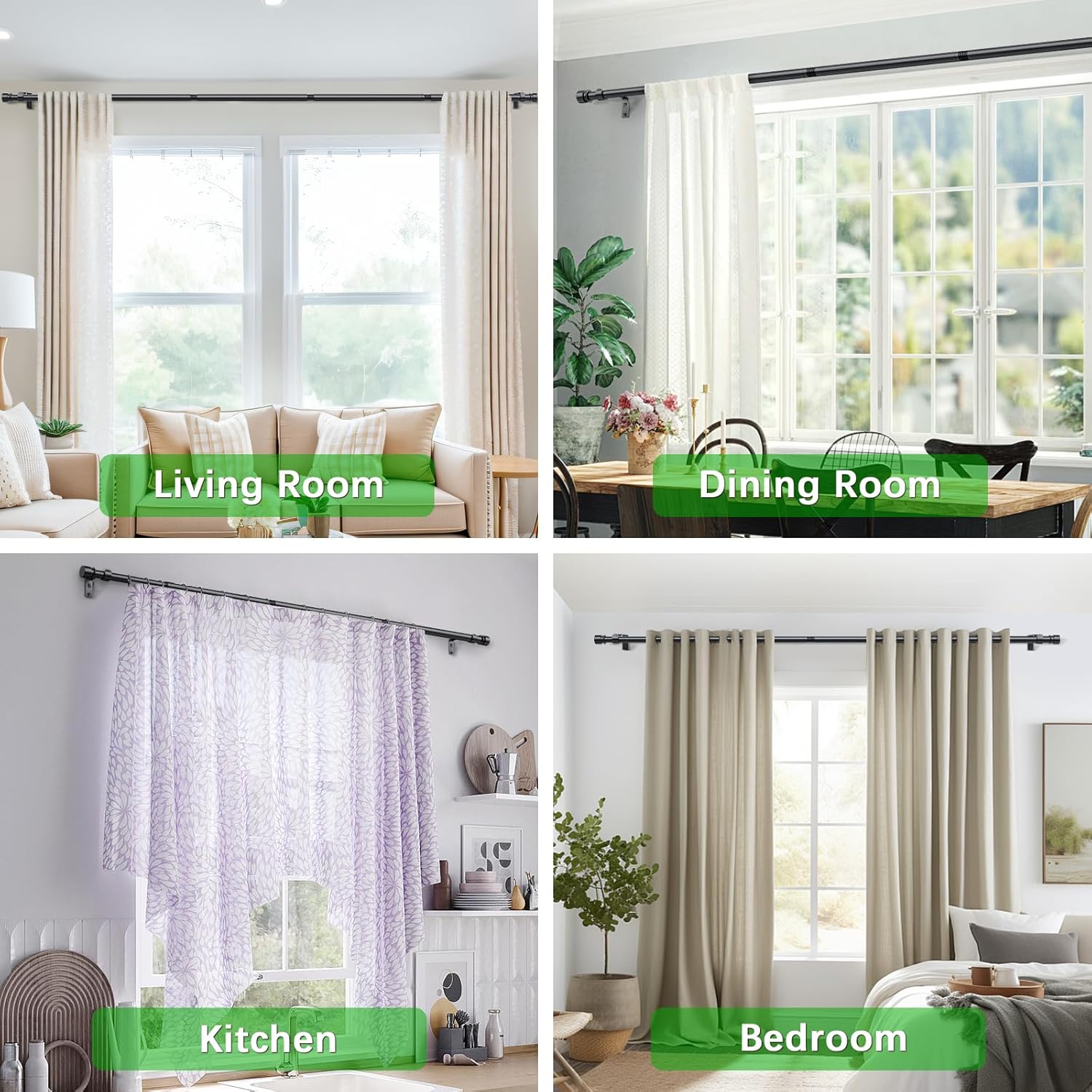 Adjustable Black Curtain Rods 32 to 96 Inches