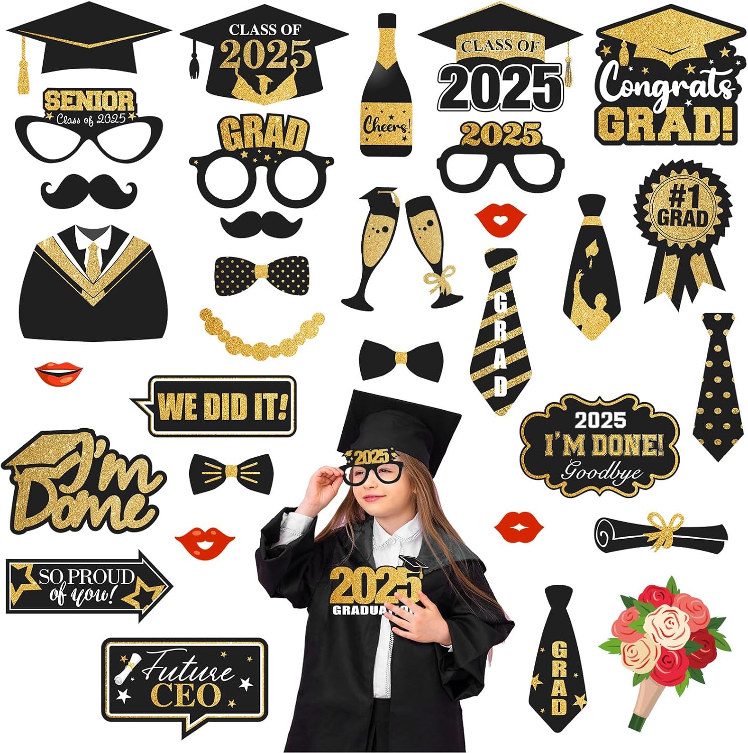 2025 Graduation Photo Booth Props Set - 35 Pcs